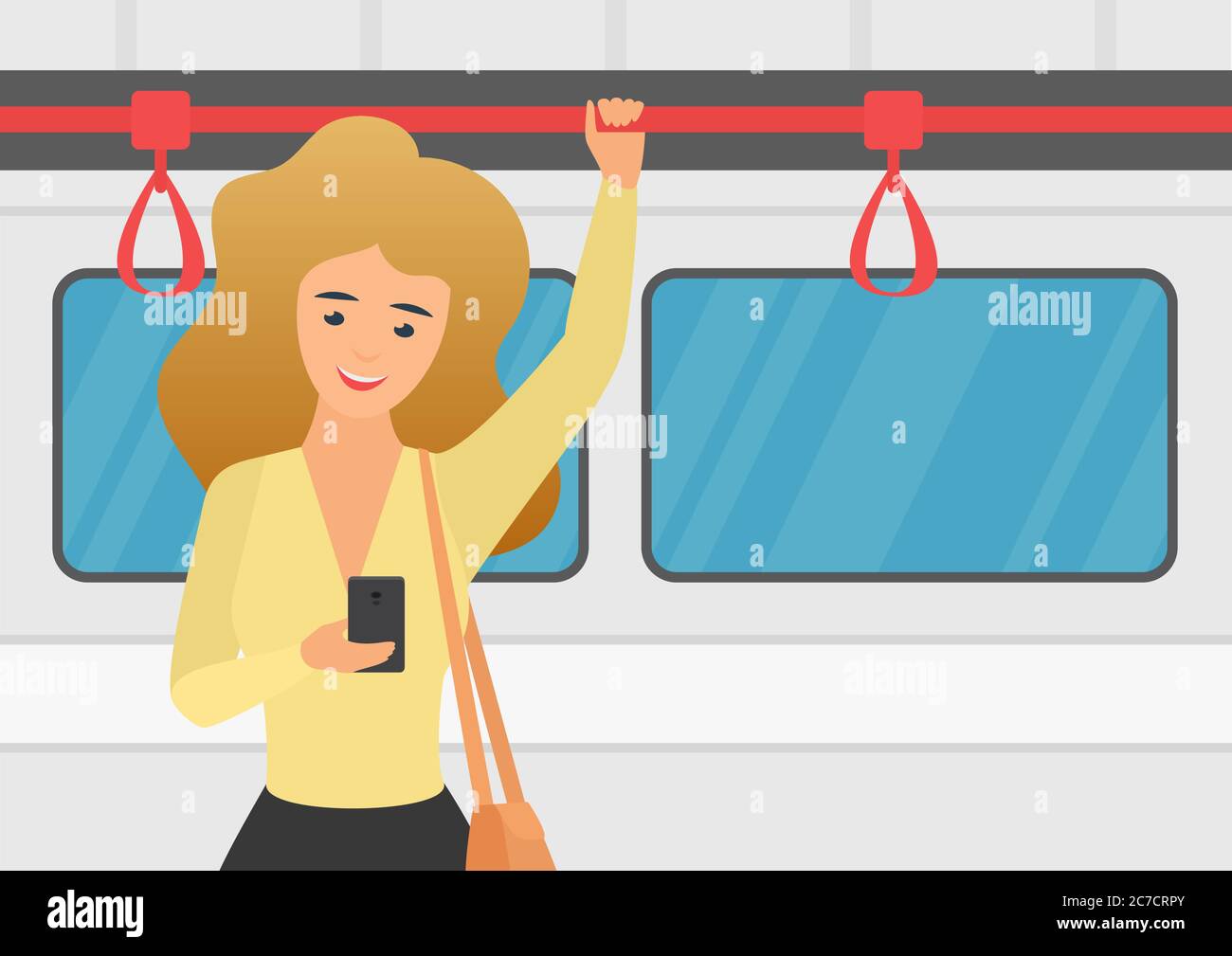 Frau mit Smartphone im öffentlichen Verkehr Vektor-Illustration Stock Vektor