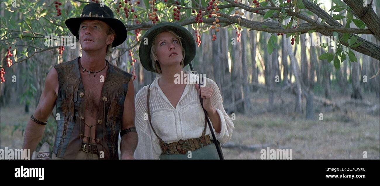 Paul Hogan und Linda Kozlowski in Crocodile Dundee II - Werbefilm Stockfoto