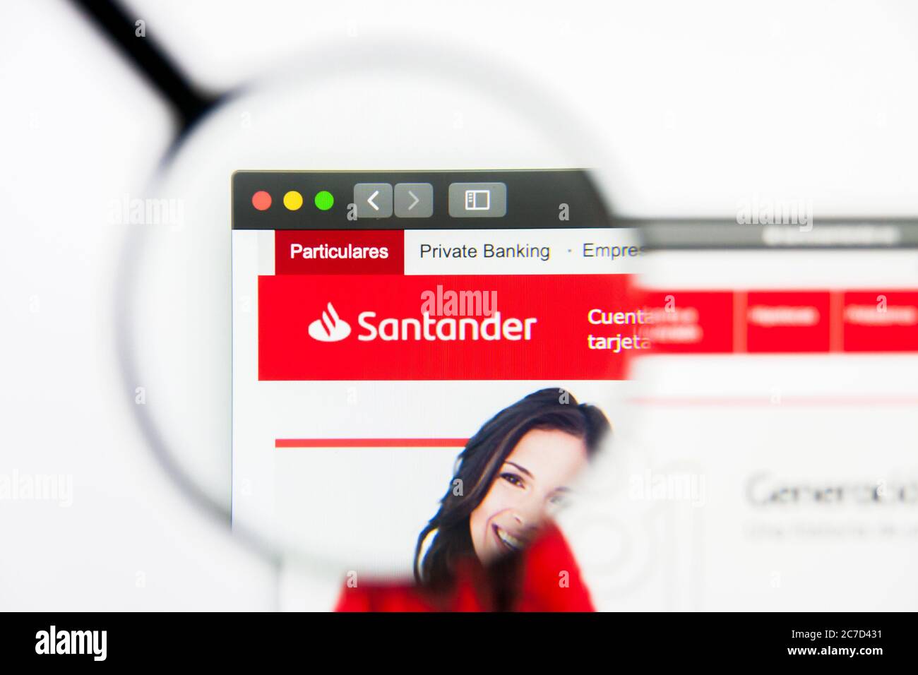 Los Angeles, Kalifornien, USA - 24. März 2019: Illustrative Editorial der Homepage der Banco Santander. Logo der Banco Santander auf dem Display sichtbar Stockfoto