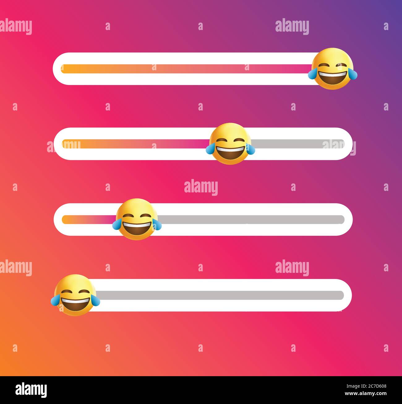 Insta Emoji-Schieberegler. Gelbes Gesicht Symbol.lachende Emoticon.Lol emoji.Emoticon Ebene Schieberegler.Feedback Umfrage.Vektor-Feedback Umfrage Vorlage. Stock Vektor