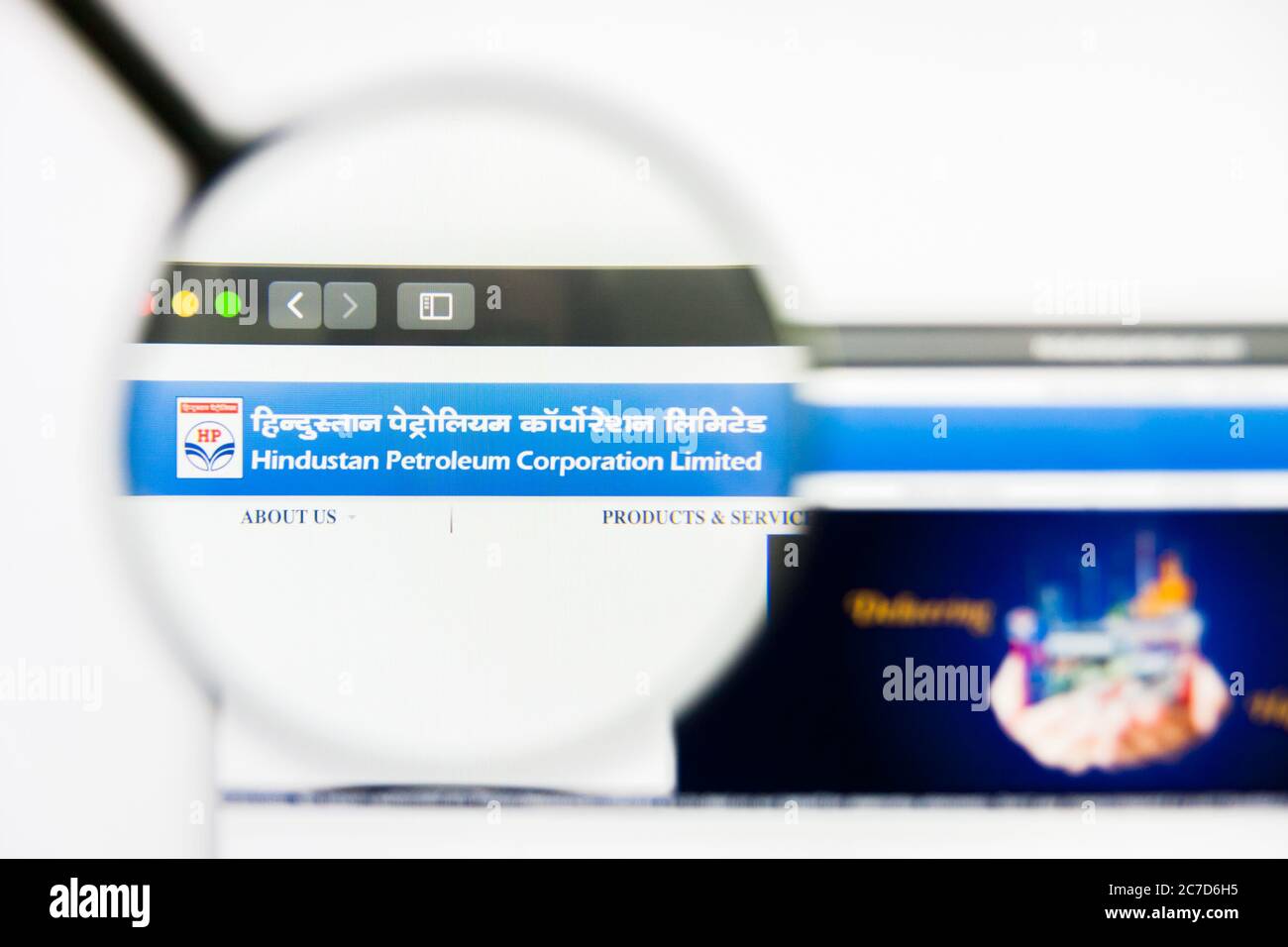 Los Angeles, Kalifornien, USA - 25. März 2019: Illustrative Editorial der Hindustan Petroleum Website Homepage. Hindustan Petroleum Logo sichtbar auf Stockfoto