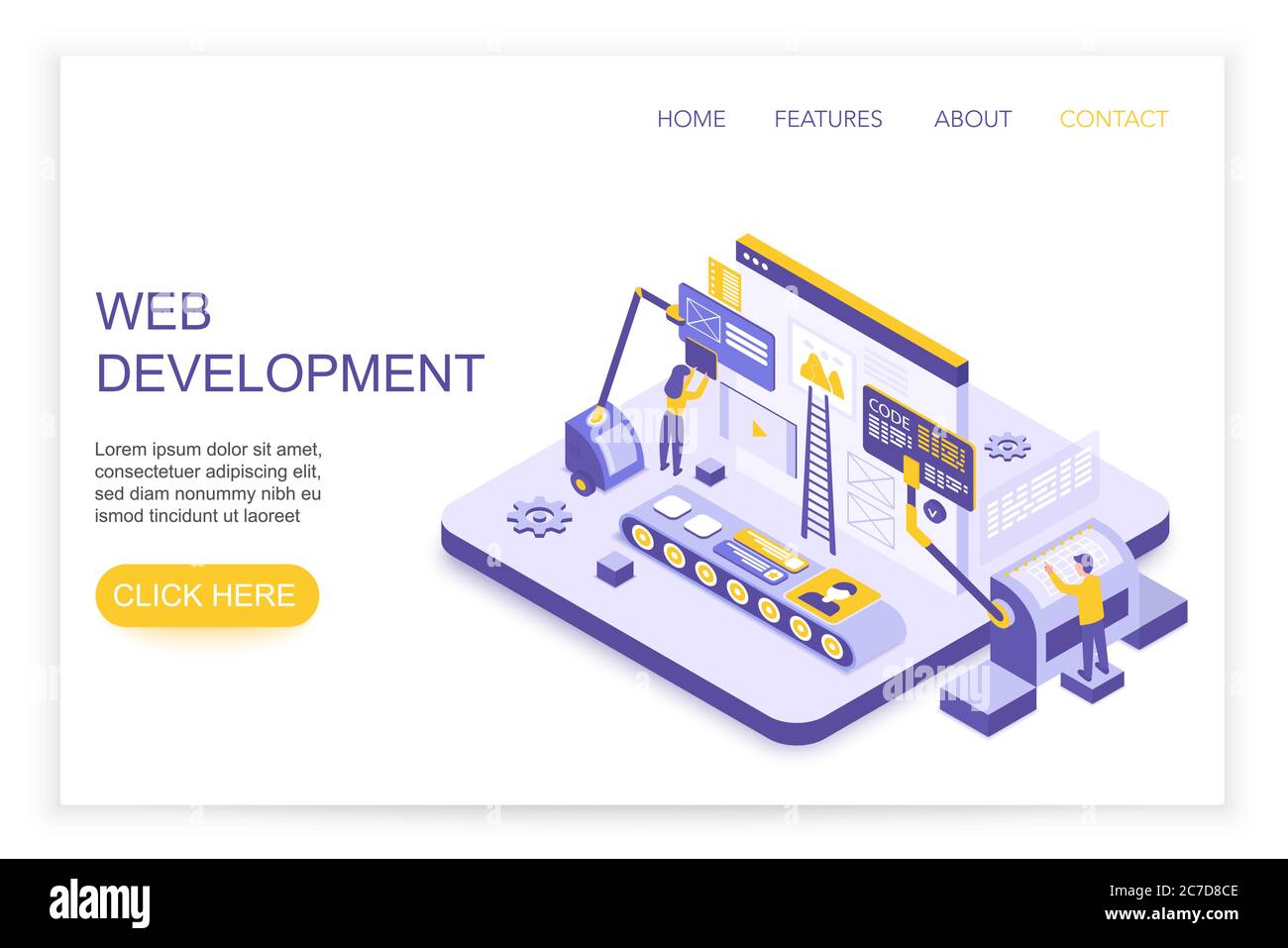 Web-Entwicklung und Design Infografiken. Desktop-Website und mobile Website Konzept mit Menschen 3d isometrische Landing Website-Seite Vorlage Vektor Illustration Stock Vektor