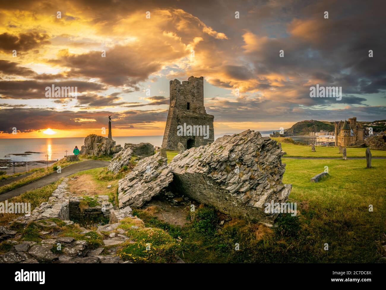 Aberystwyth Castle und Seaside, Ceredigion, Wales, Stockfoto
