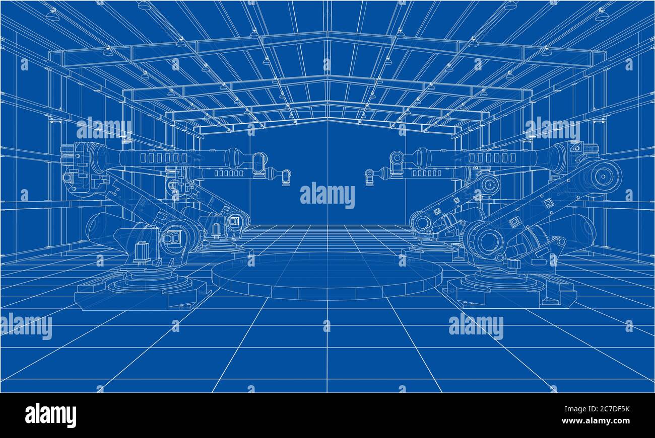 Eine Anlage mit Industrierobotern Manipulatoren Stockfoto