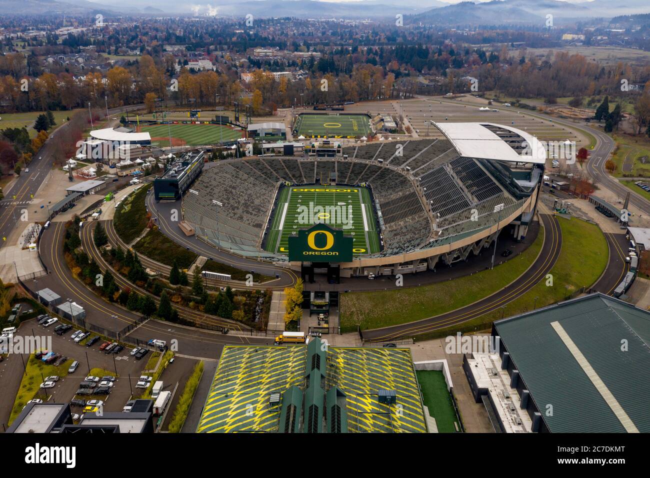Luftaufnahme des Autzen Stadions in Eugene, Oregon Stockfoto