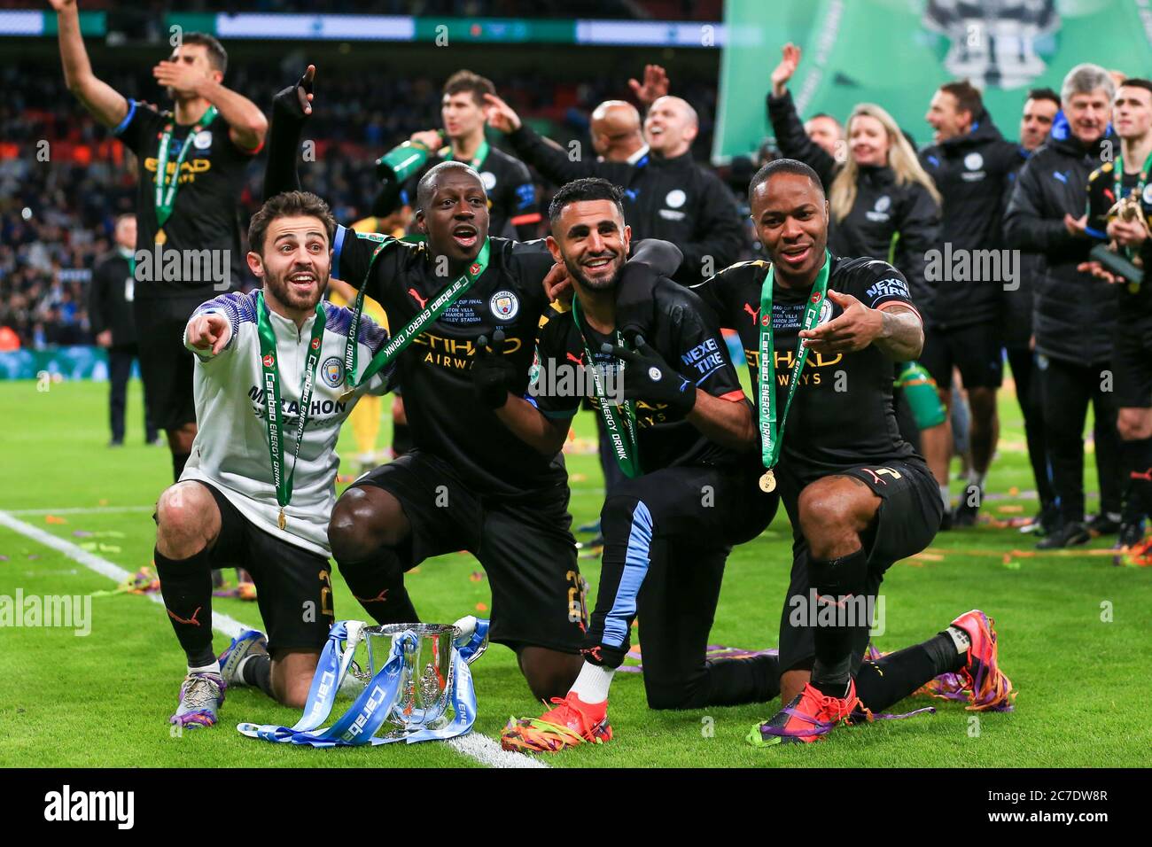 1. März 2020, Wembley Stadium, London, England; Carabao Cup Final, Aston Villa gegen Manchester City : Manchester City Spieler feiern ihren Sieg Stockfoto