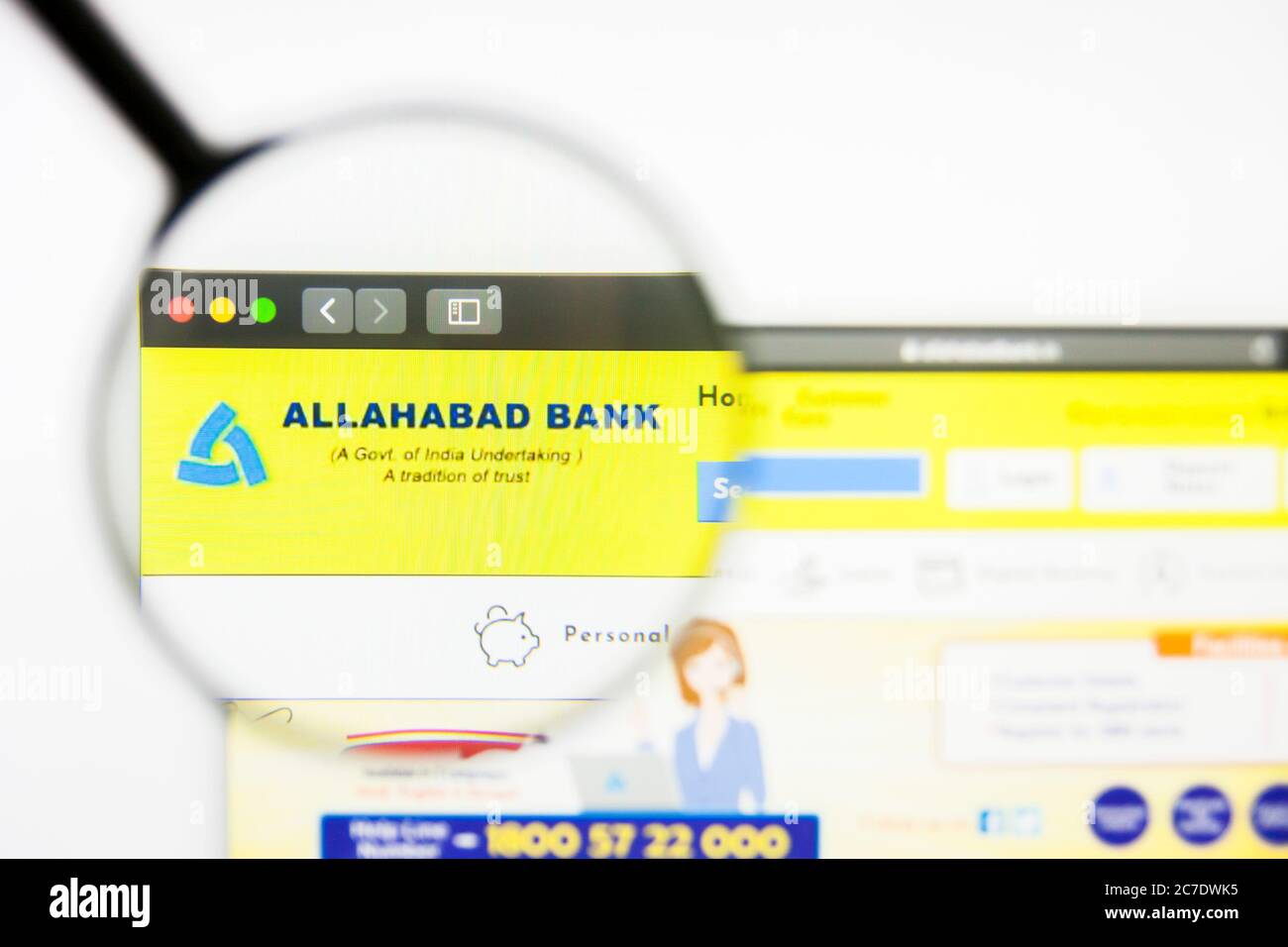 Los Angeles, Kalifornien, USA - 5. April 2019: Illustrative Editorial der Website der Allahabad Bank. Allahabad Bank Logo sichtbar auf dem Display. Stockfoto