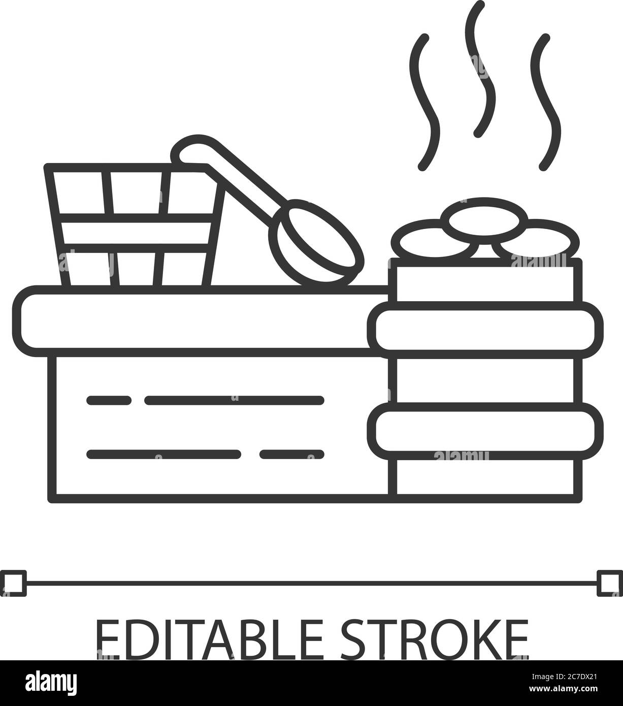 Dampfraum Pixel perfekte lineare Symbol. Sauna Erholung, Vaporarium dünne Linie anpassbare Illustration. Kontursymbol. Badehaus Zubehör. Vektor Stock Vektor