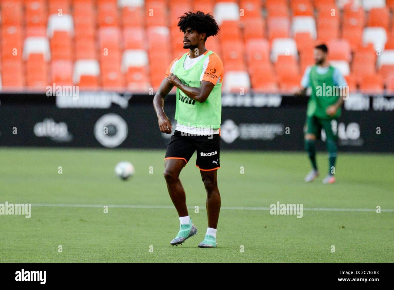 FUSSBALL - VALENCIA VS ESPANOL Correia in Aktion während der spanischen Liga, La Liga, Fußballspiel zwischen Valencia und Espanol am 16. juli 2020 im Mestalla Stadion in Valencia, Spanien. Foto: Xisco Navarro Quelle: CORDON PRESS/Alamy Live News Stockfoto