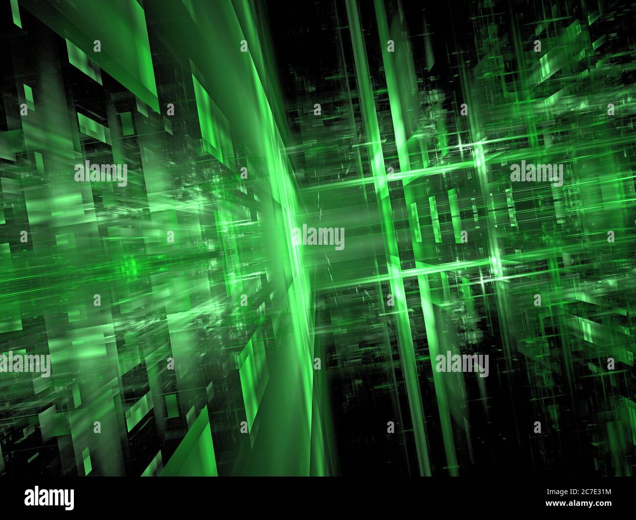 Fractal City Design - 3 dimensionale grafische Gestaltung Strukturen für die Themen Technik, Kommunikation - Blade Runner inspiriert Stockfoto