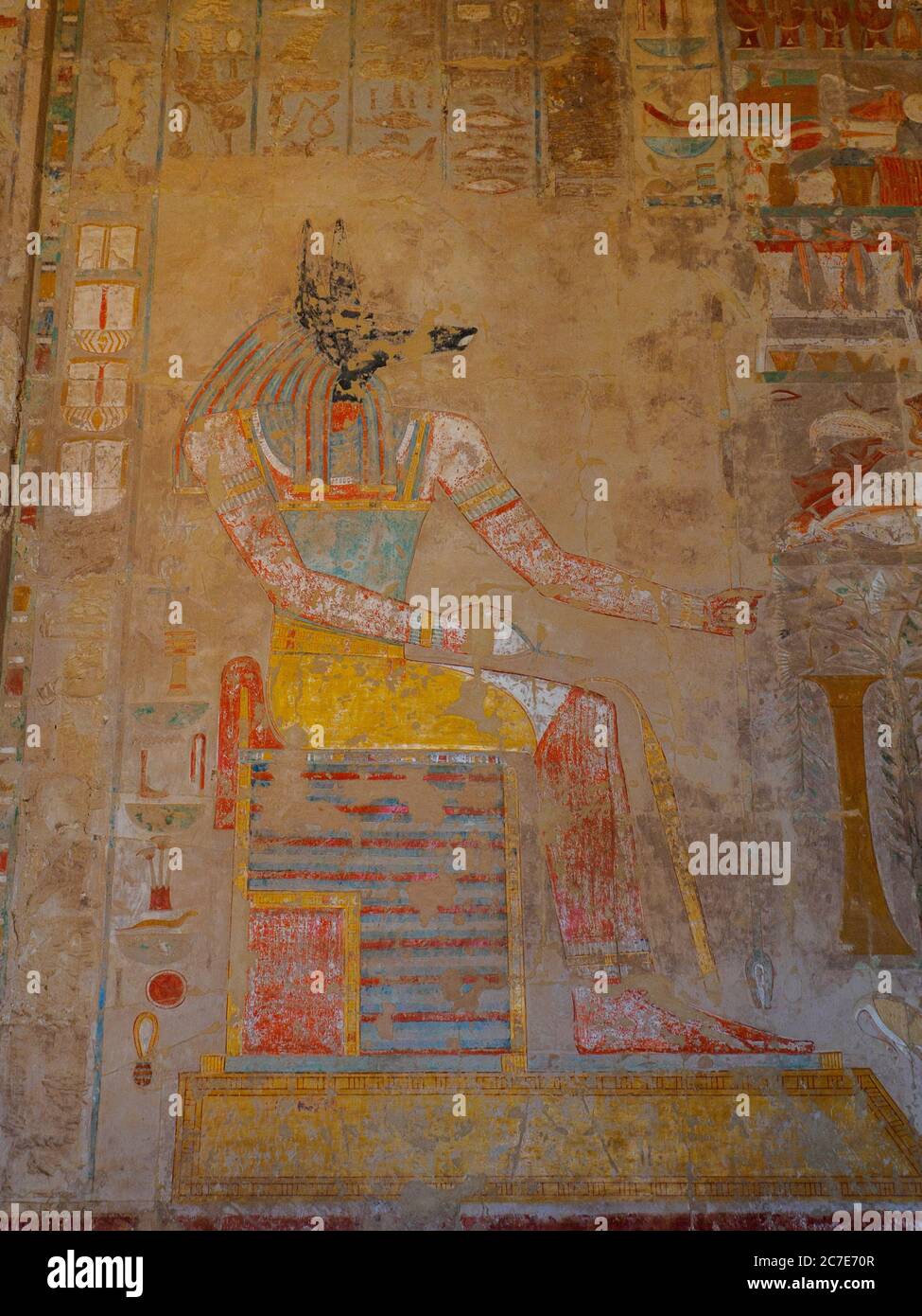 Ein bemaltes Relief im hatschepsut Tempel bei luxor Stockfoto