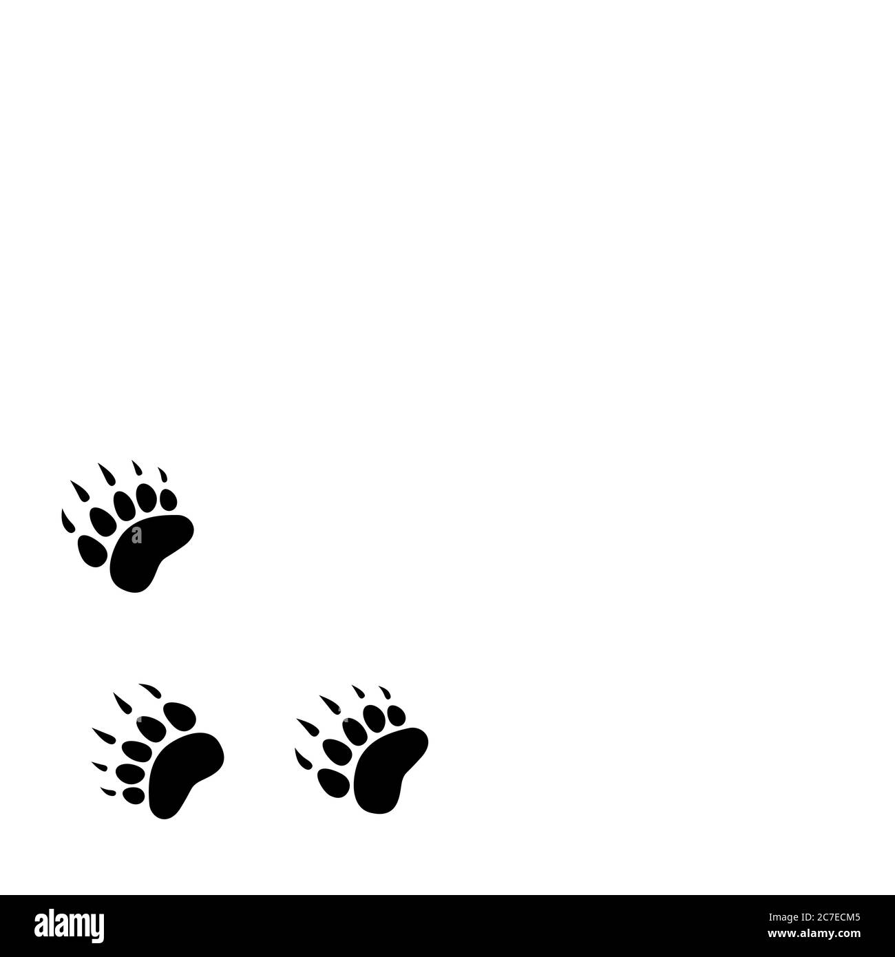 Schwarze Bär Spur Silhouette. Vektorgrafik flach. Weißer Hintergrund mit Fußabdruck der Eisbären-Pfote, Trittstufe. Stock Vektor