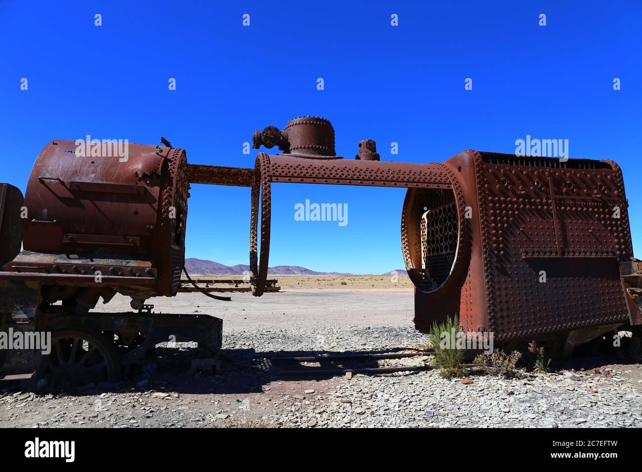 Friedhof der Züge in Salar de Uyuni Stockfoto