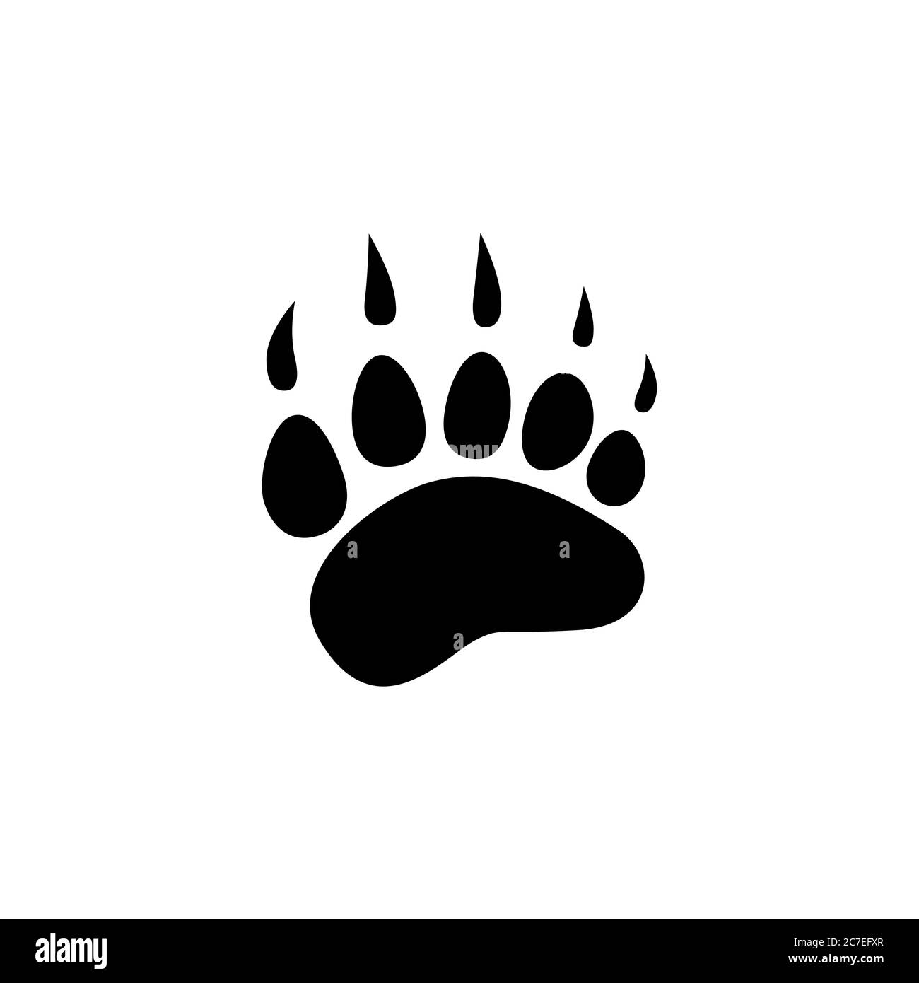 Schwarze Bär Spur Silhouette. Vektor-flache Abbildung. Eisbär Pfote Fußabdruck, Trittstufe isoliert auf weiß Stock Vektor