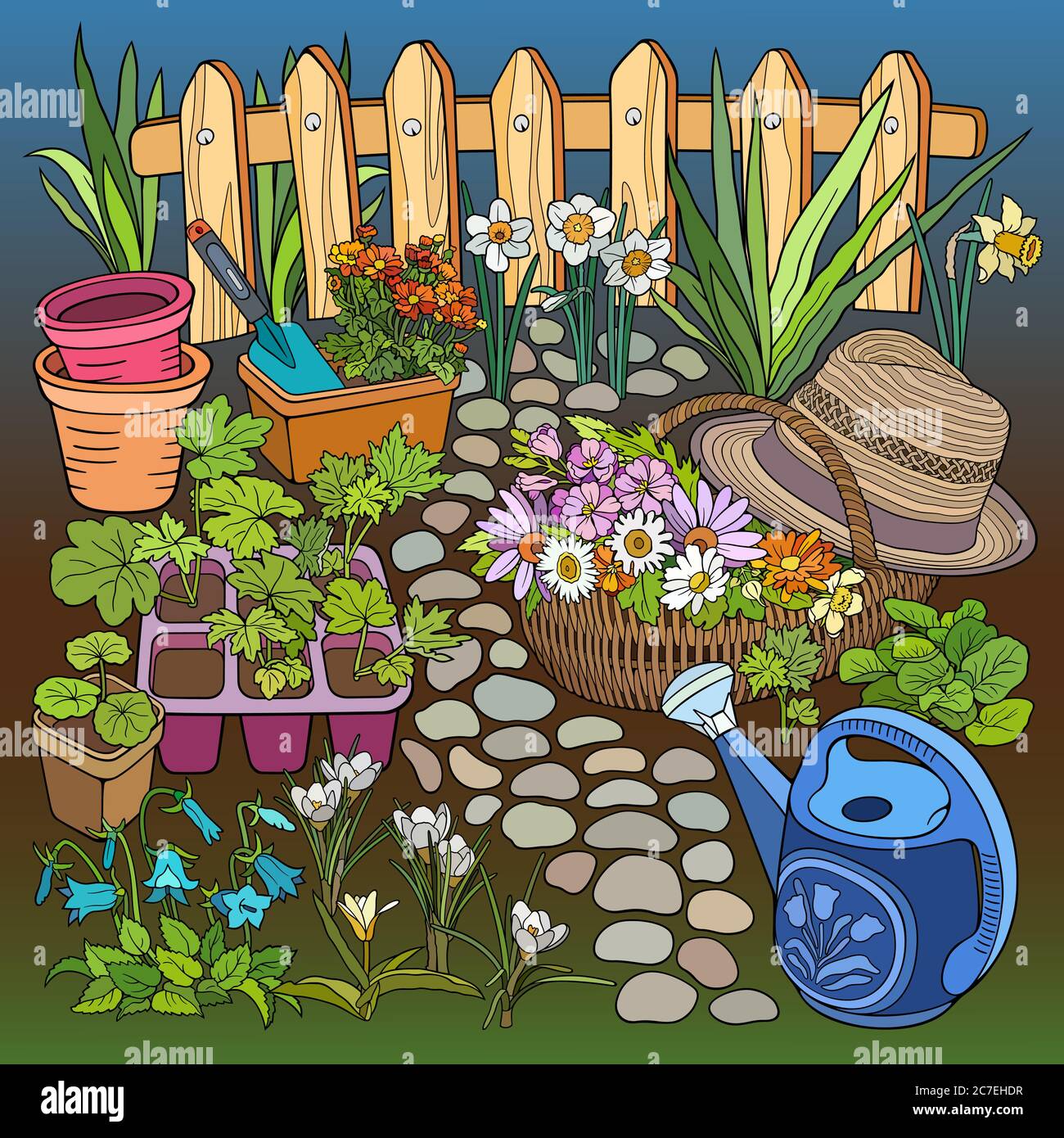 Gartenarbeit handgezeichnete Vektor-Doodles Illustration Stock Vektor