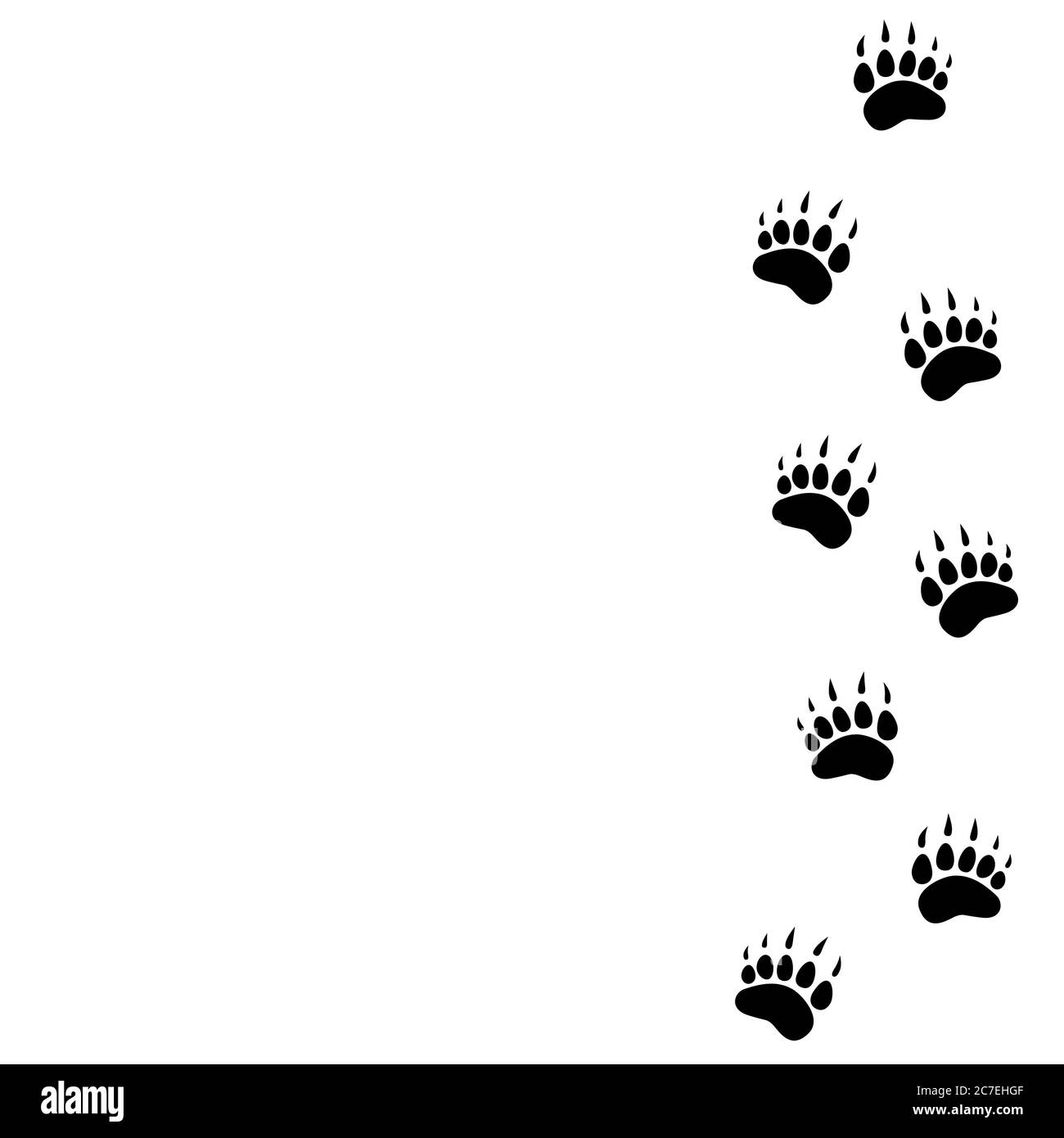 Schwarze Bär Spur Silhouette. Vektorgrafik flach. Weißer Hintergrund mit Fußabdruck der Eisbären-Pfote, Trittstufe. Stock Vektor