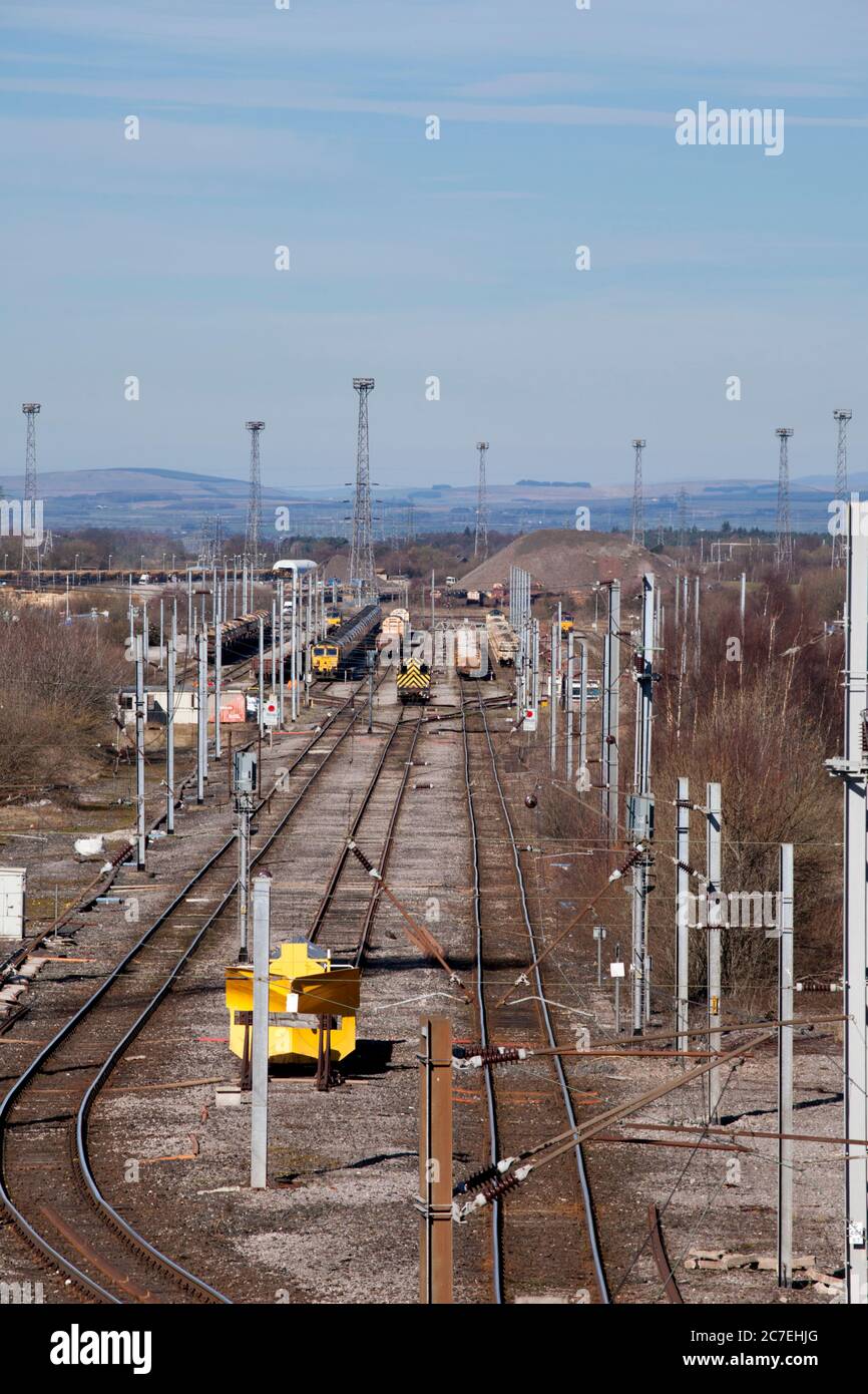 Carlisle Kingmoor Eisenbahn Rangierbahnhof nach unten Nische Nebengleise. Stockfoto