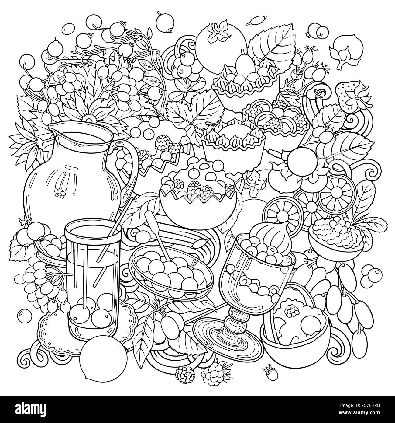 Süßigkeiten, Beeren, Früchte, Getränke Illustration Stock Vektor
