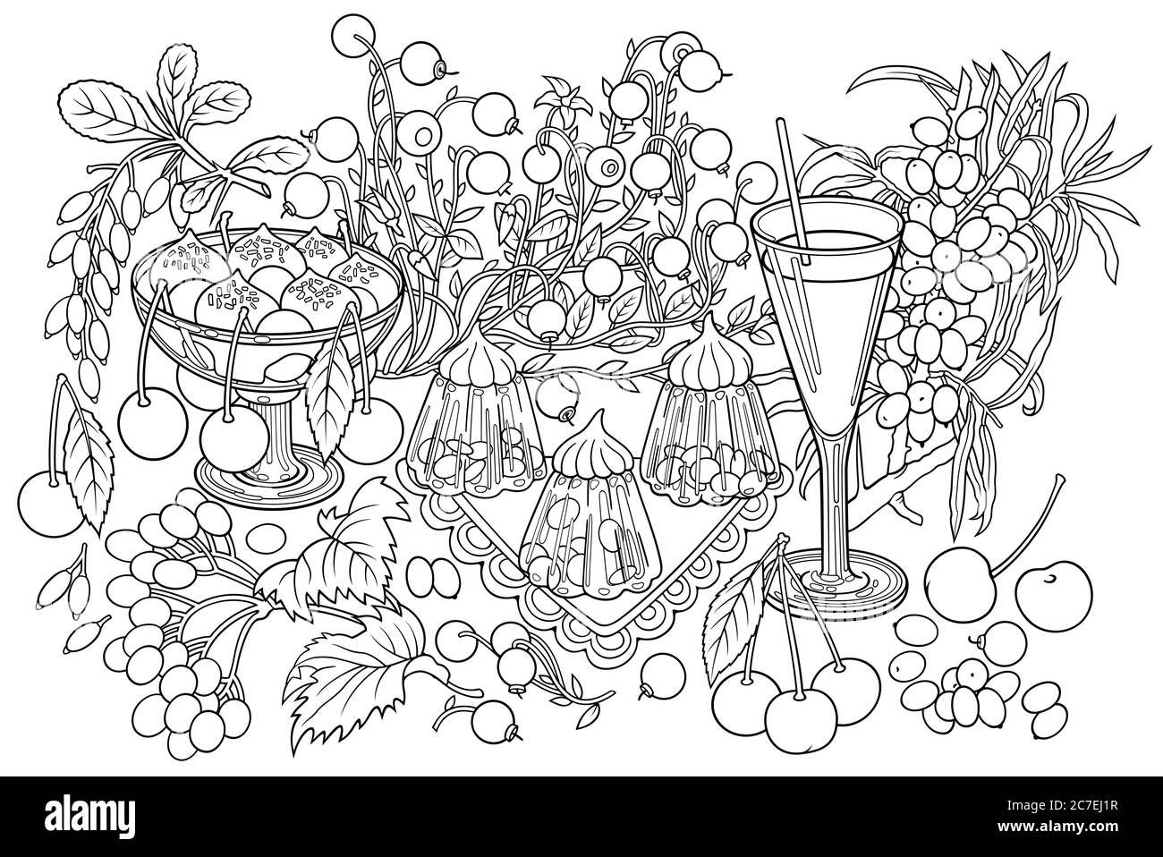 Süßigkeiten, Beeren, Früchte, Getränke Illustration Stock Vektor