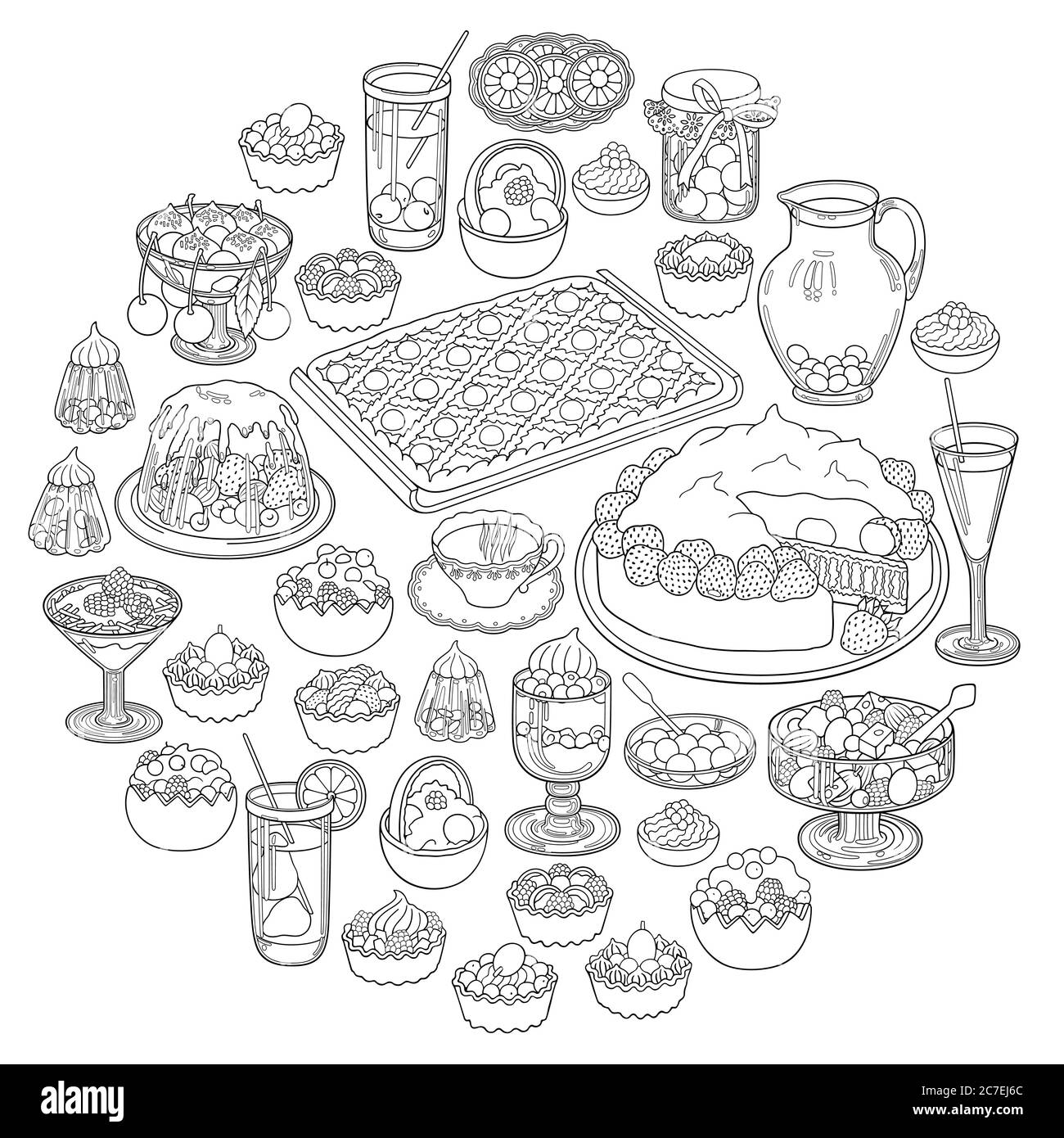 Süßigkeiten, Beeren, Früchte, Getränke Illustration Stock Vektor