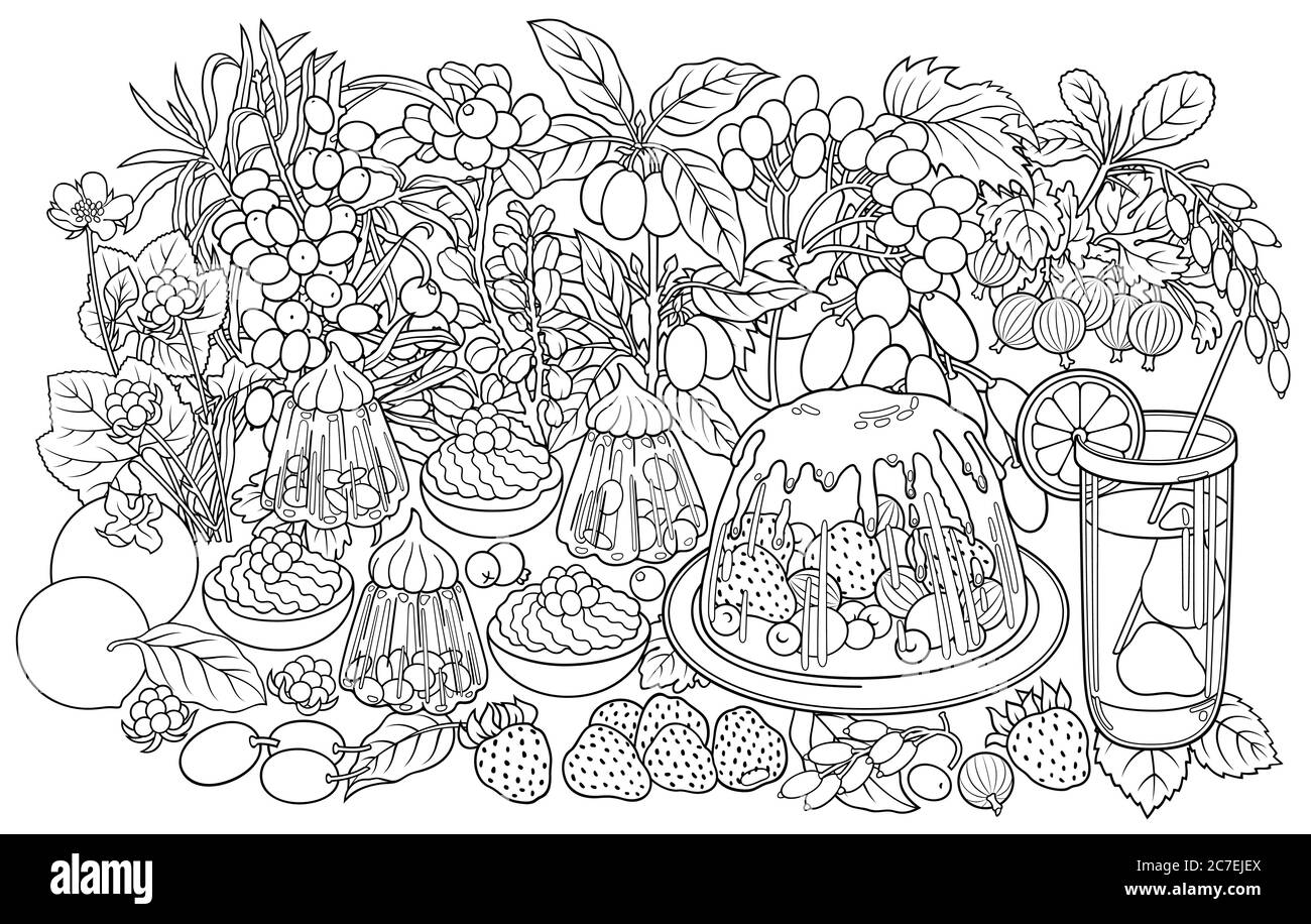 Süßigkeiten, Beeren, Früchte, Getränke Illustration Stock Vektor
