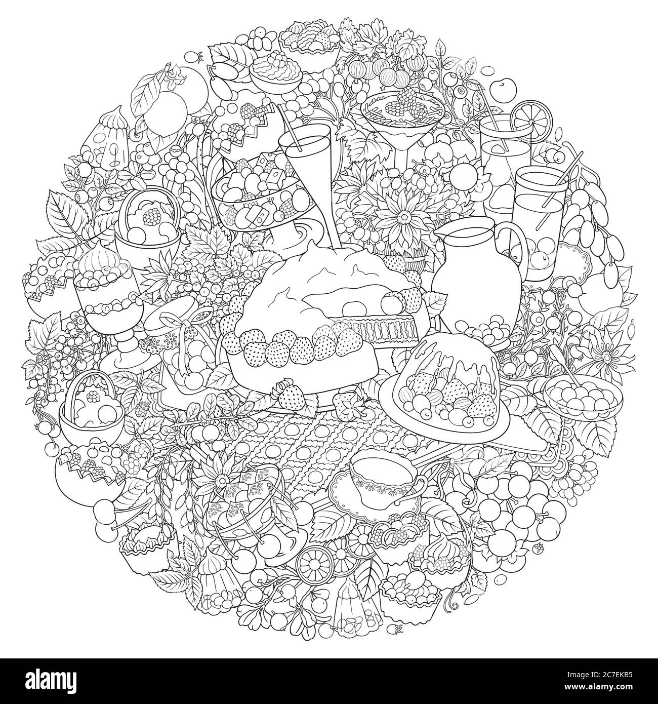Süßigkeiten, Beeren, Früchte, Getränke Illustration Stock Vektor