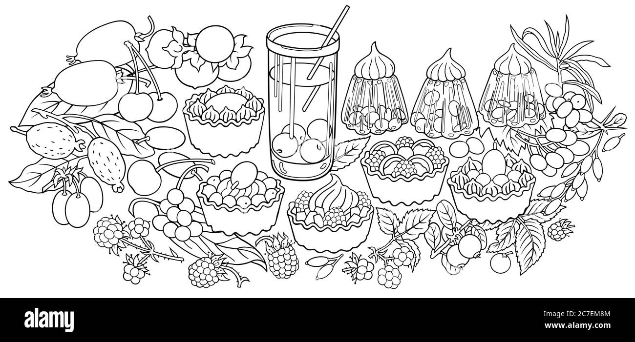 Süßigkeiten, Beeren, Früchte, Getränke Illustration Stock Vektor