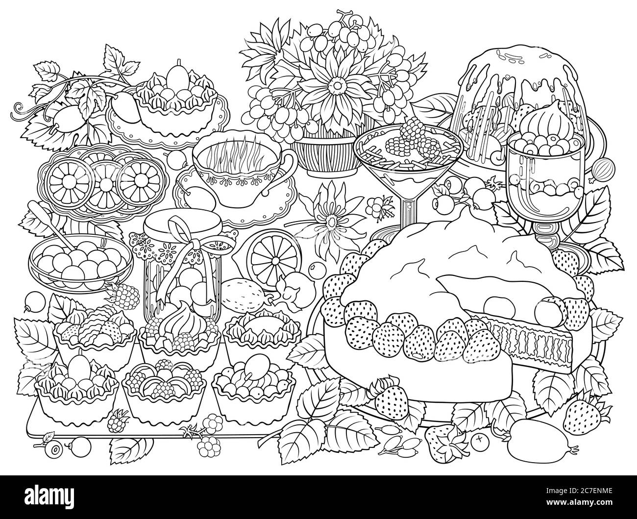Süßigkeiten, Beeren, Früchte, Getränke Illustration Stock Vektor