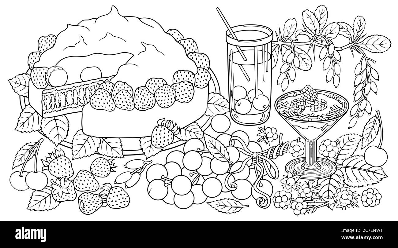 Süßigkeiten, Beeren, Früchte, Getränke Illustration Stock Vektor
