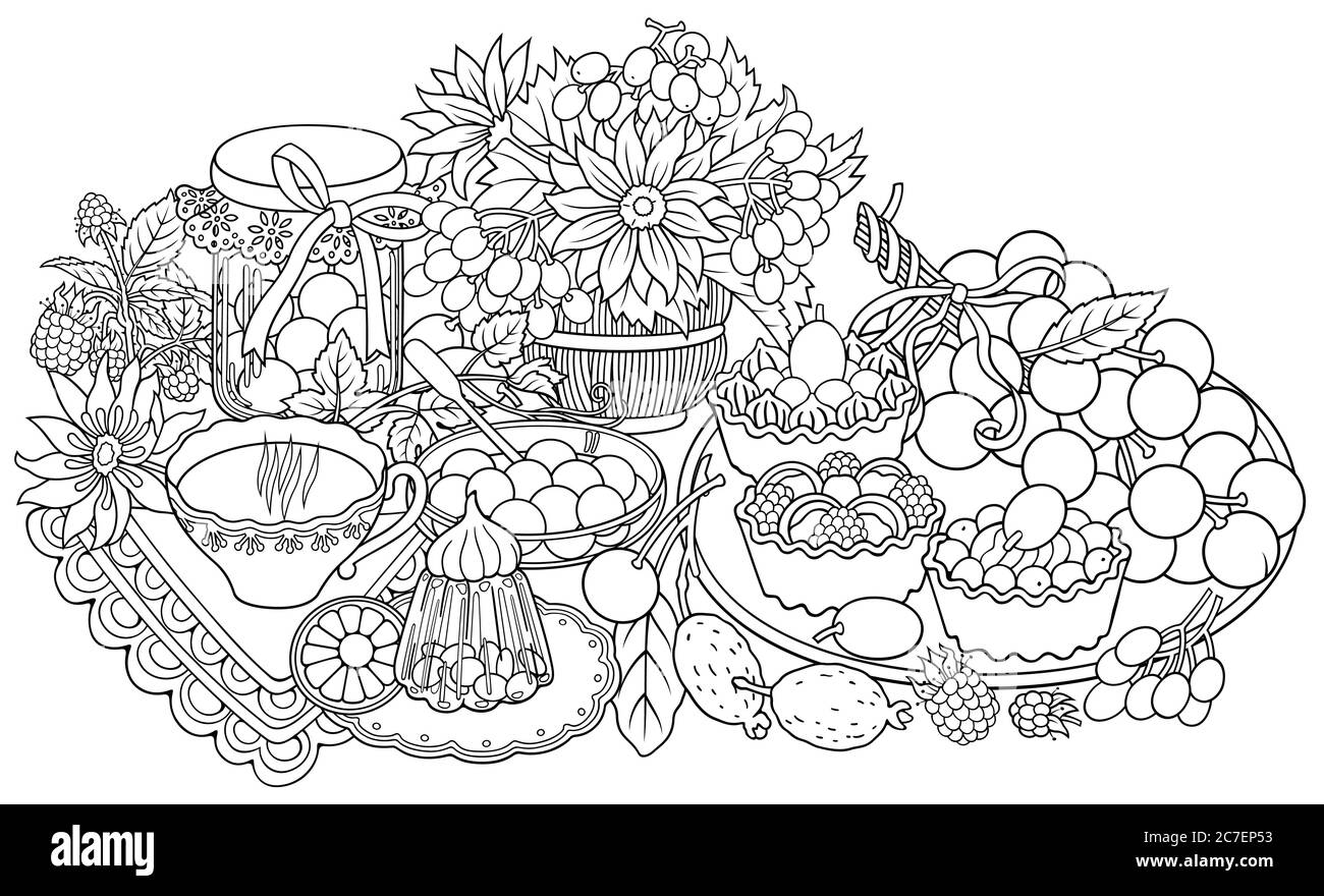 Süßigkeiten, Beeren, Früchte, Getränke Illustration Stock Vektor