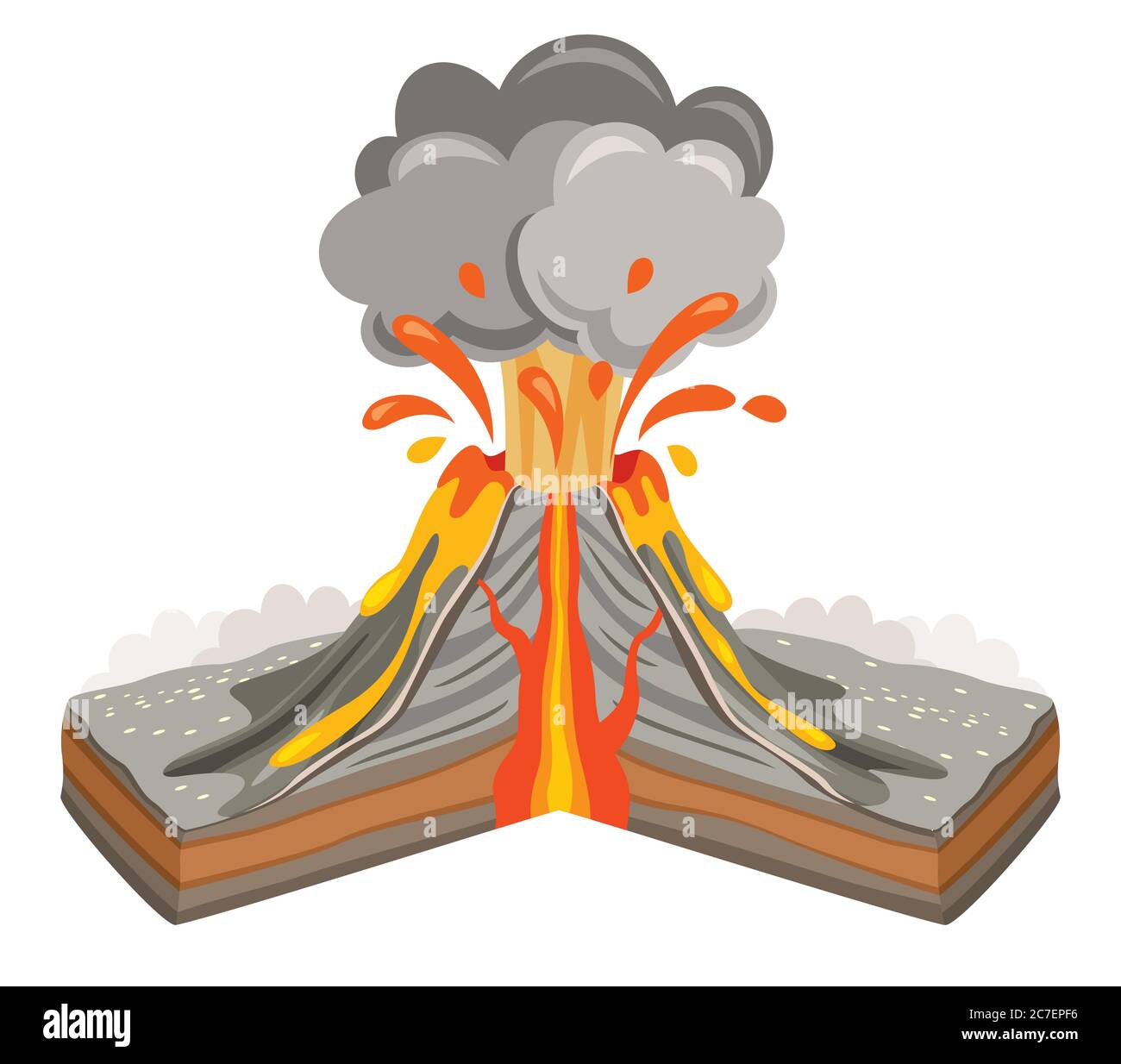 Vulkanausbruch Und Lava Zeichnung Stock Vektor