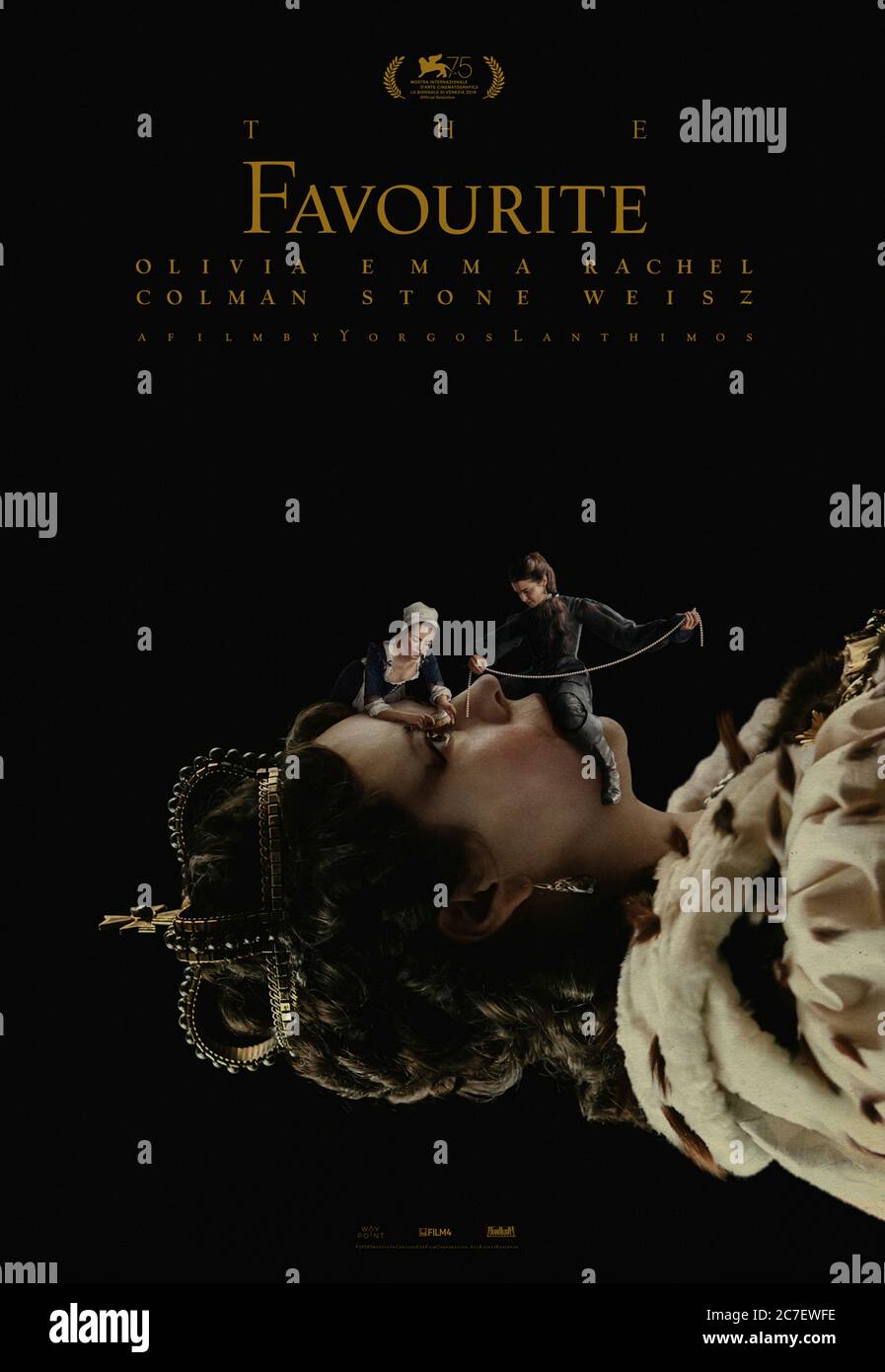 Der Liebling (2018) von Yorgos Lanthimos Regie und Hauptdarsteller Olivia Colman, Rachel Weisz, Emma forscht und Emma Stone. Zwei weibliche Cousins Kampf um Einfluss in der Hof von Königin Anne. Stockfoto