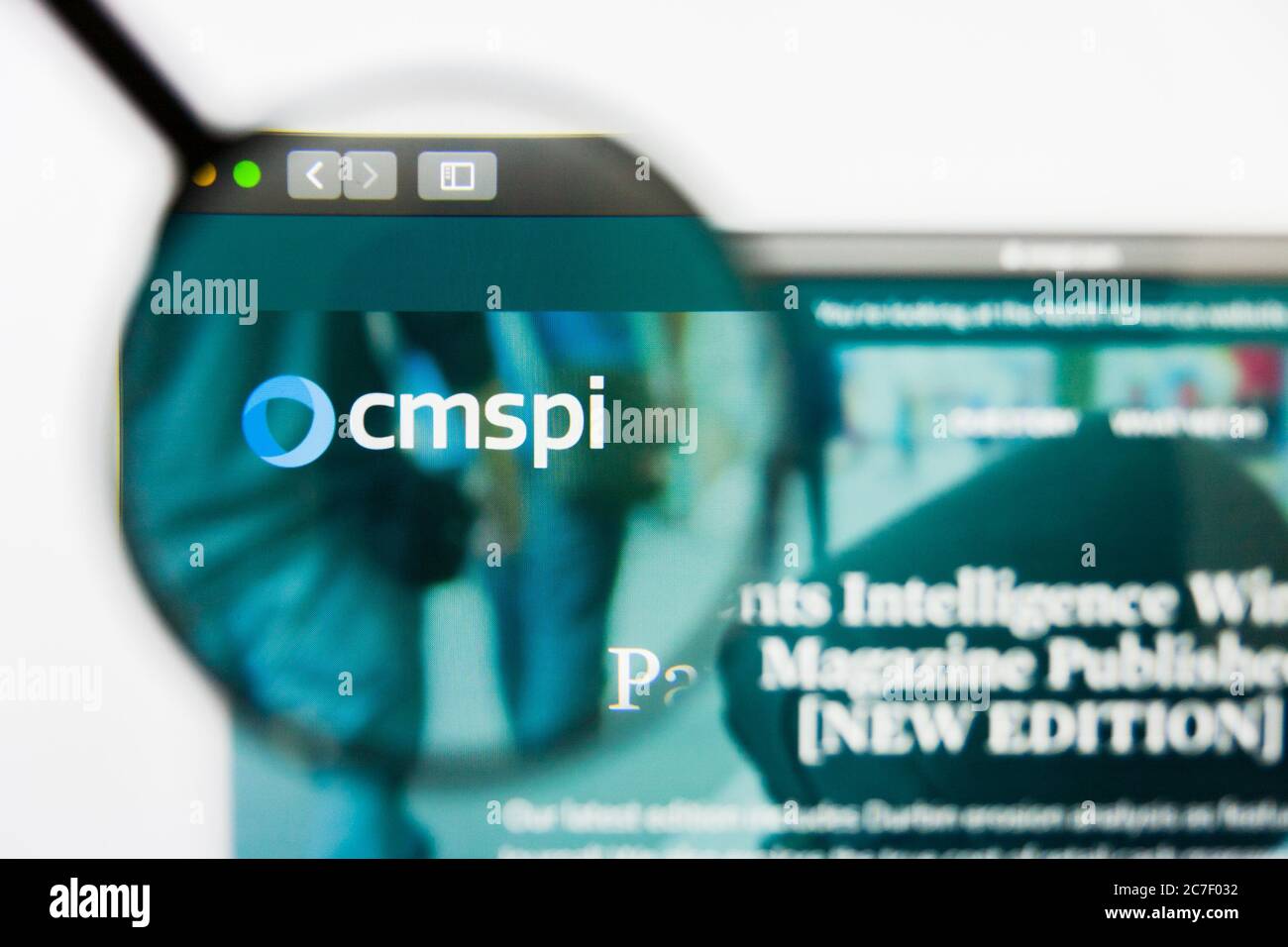 Los Angeles, Kalifornien, USA - 29. März 2019: Illustrative Editorial der Homepage der CMSPI-Website. CMSPI-Logo auf dem Bildschirm sichtbar. Stockfoto