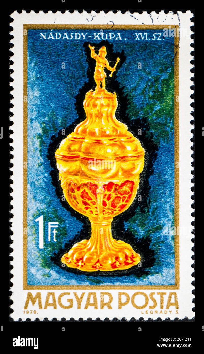 UNGARN - UM 1970: Eine Briefmarke aus Ungarn zeigt Nadasdy Cup 16. Jahrhundert Stockfoto