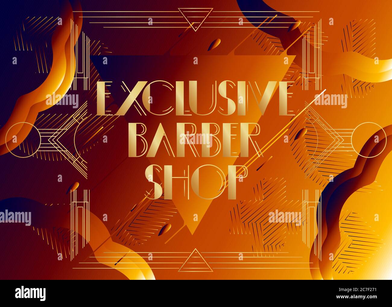 Art Deco Exklusiv Friseur Shop Text. Dekorative Grußkarte, Schild mit Vintage-Buchstaben. Stock Vektor