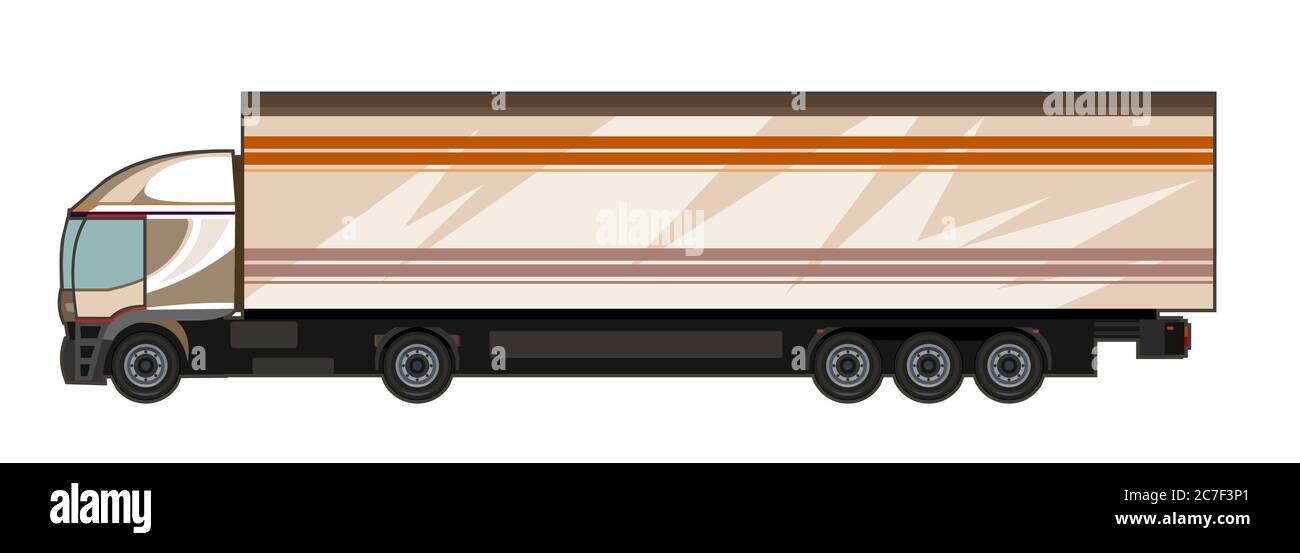 PKW-LKW. Vektor. Cartoon. Flach. Großer LKW für den Transport von Gütern. Güterverkehr Autotransport. Lieferung der Fracht. LKW senden. Stock Vektor