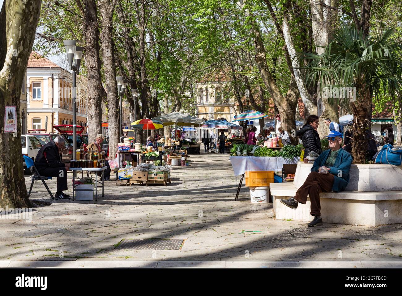 Panoramablick auf den Grünen Markt in Trebinje, Bosnien und Herzegowina Stockfoto