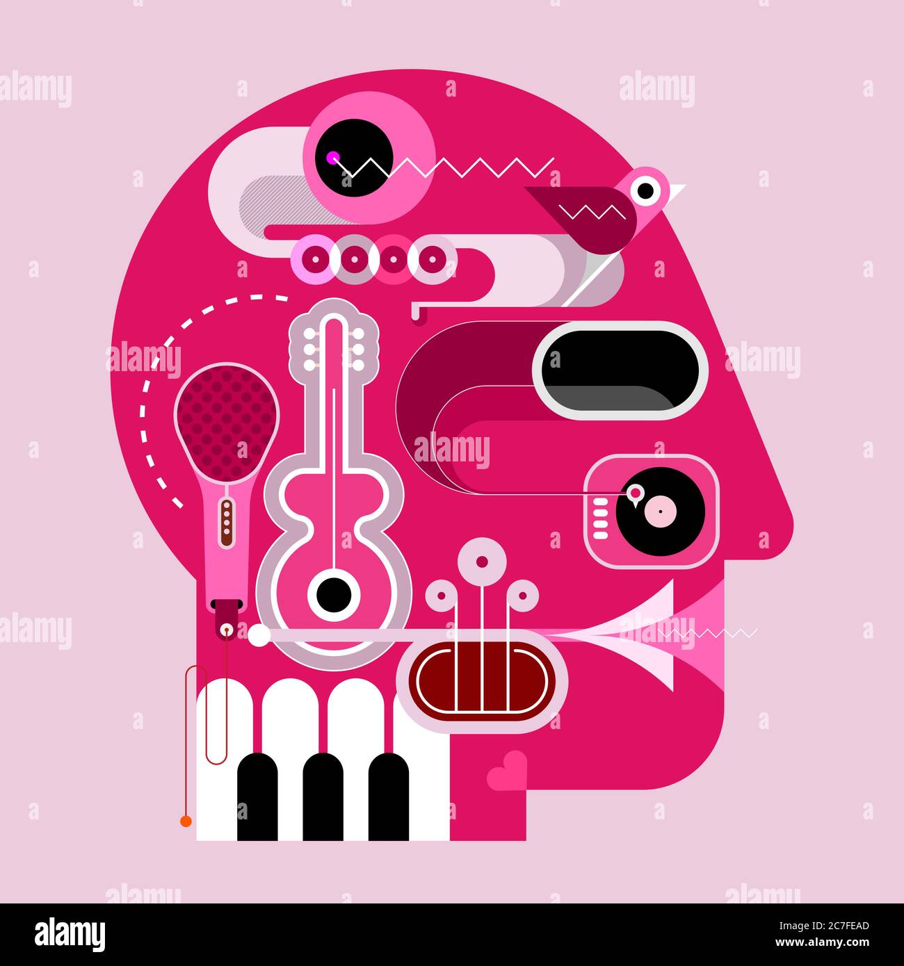 Hunan Kopf Form Design bestehend aus einer verschiedenen Musikinstrumente Vektor-Illustration. Stock Vektor