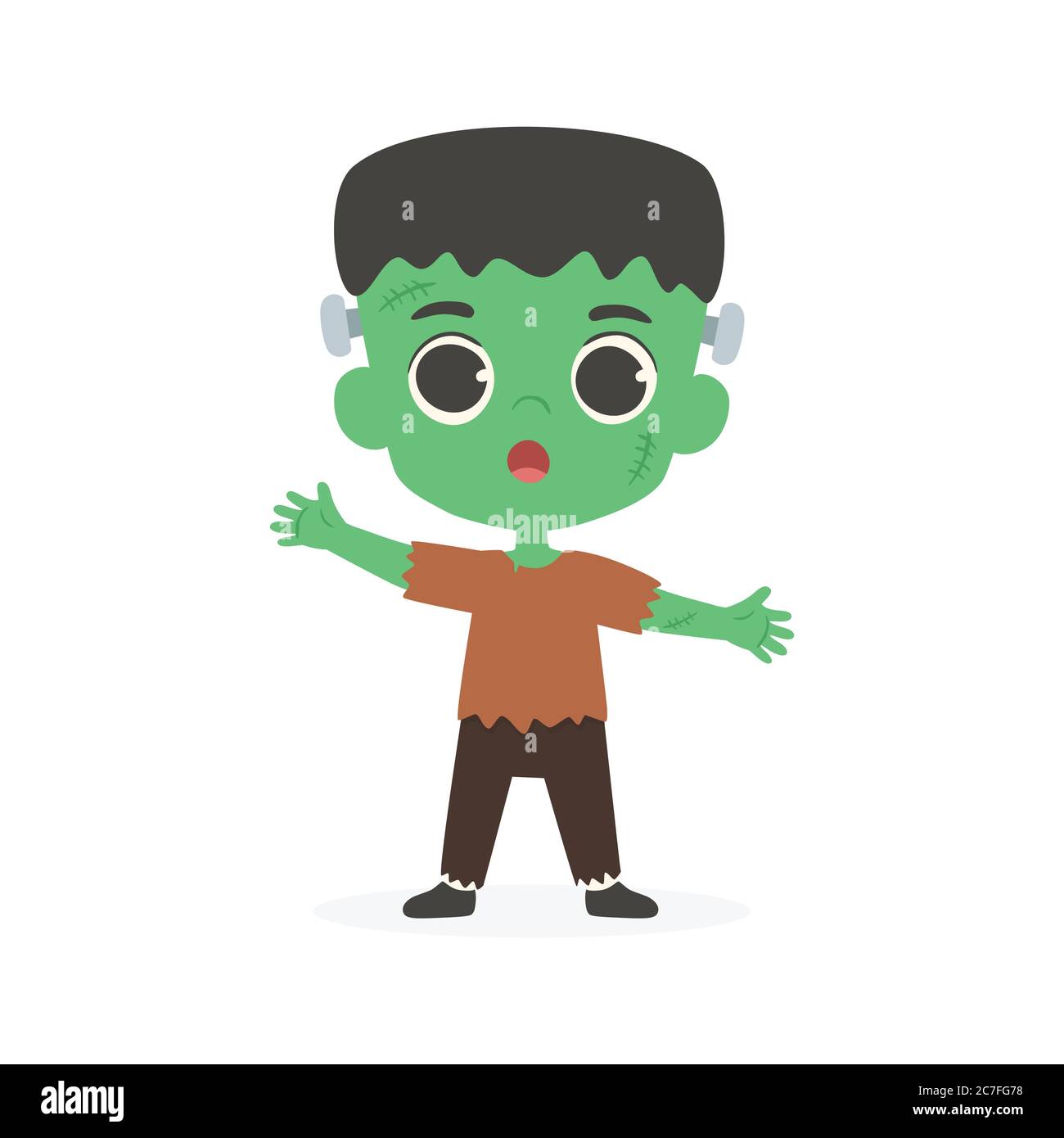 Niedliche Frankenstein Green Boy Halloween Kostüm Cartoon Vektor Illustration Stock Vektor