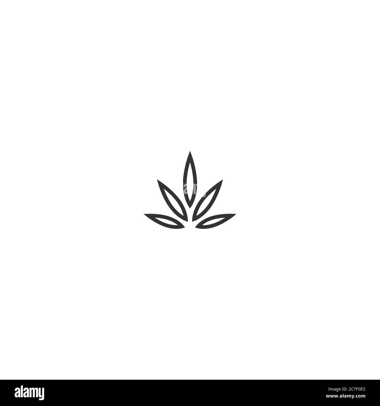 Schwarzer Hanf oder Cannabisblatt auf Weiß isoliert. CBD, Cannabidiol, Marihuana medizinisches Zeichen. Eco Industry-Logo. Vektorgrafik. Stock Vektor
