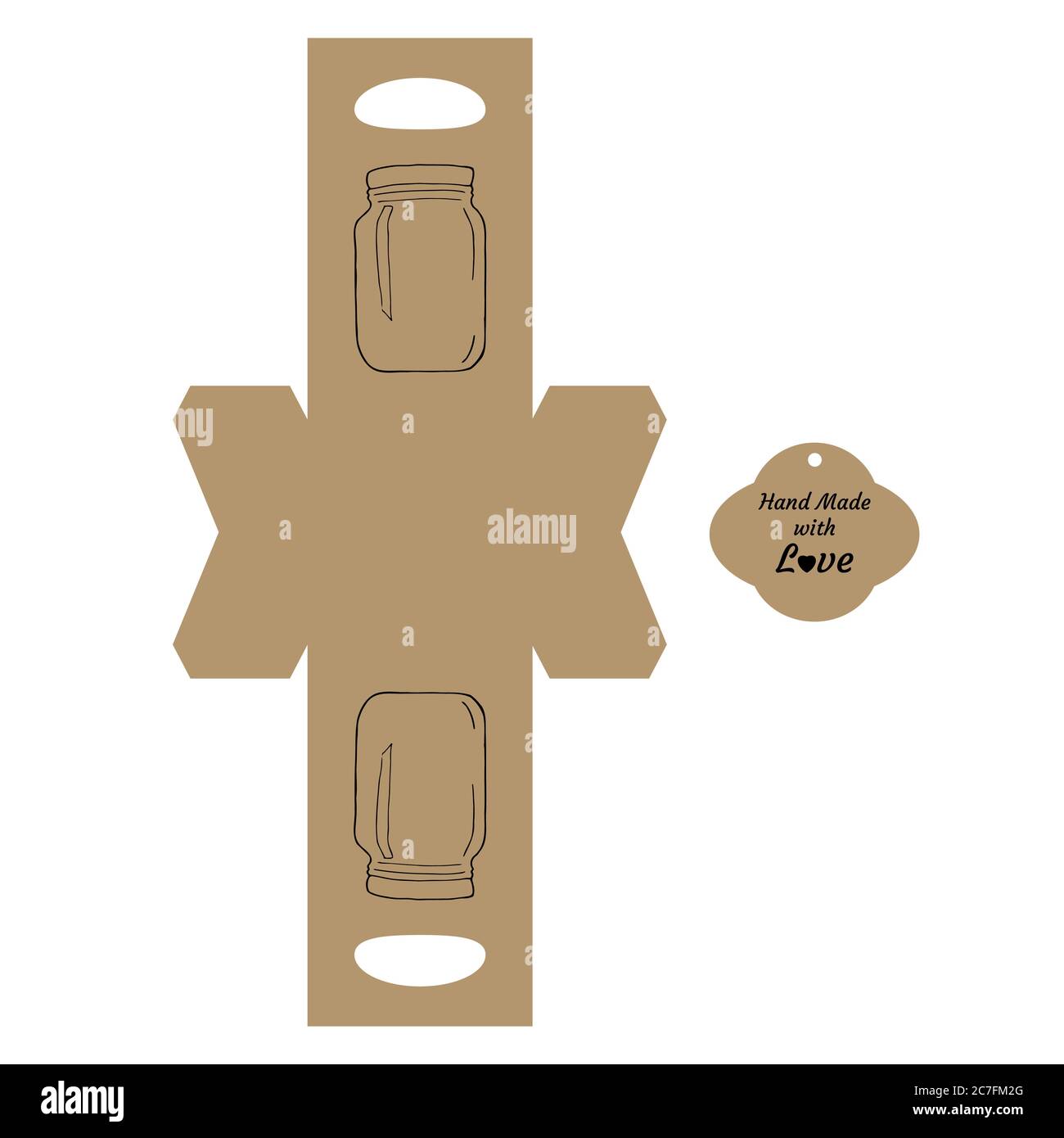 Einfache Verpackung Box die Cut Cube Vorlage mit Glas und Tag mit Text