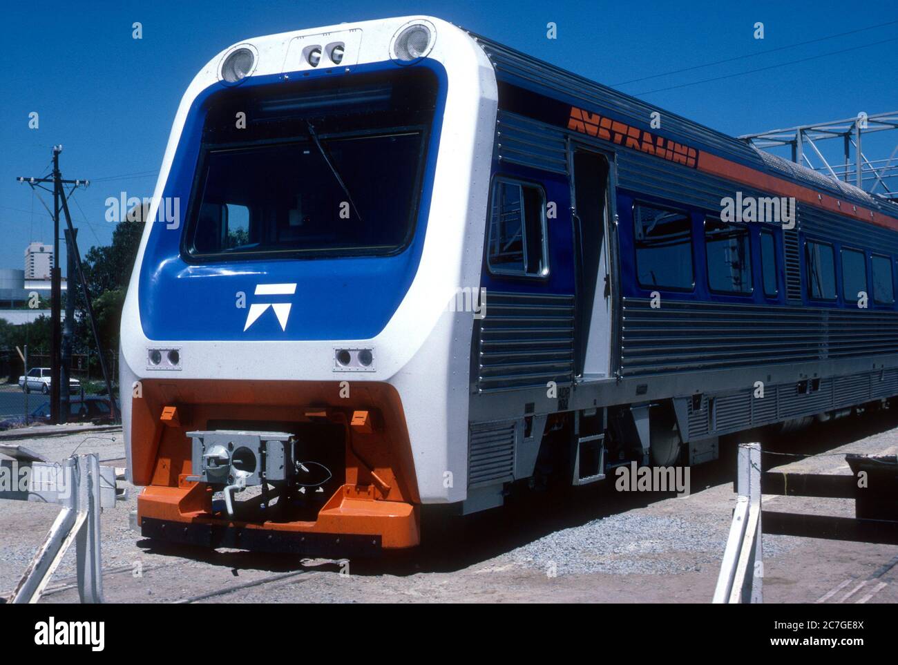 Australind Zug am Claisbrook Depot, Perth, Western Australia. 1987. Stockfoto