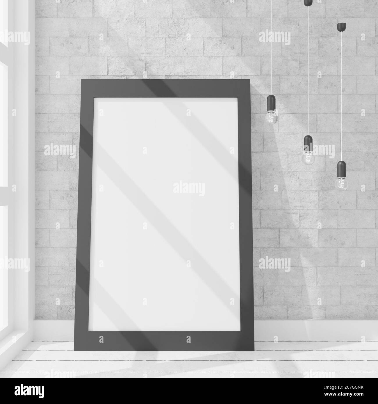Mockup Poster Rahmen im Wohnzimmer Innenraum Hintergrund, skandinavischen Stil, 3D-Rendering, 3D-Illustration Stockfoto