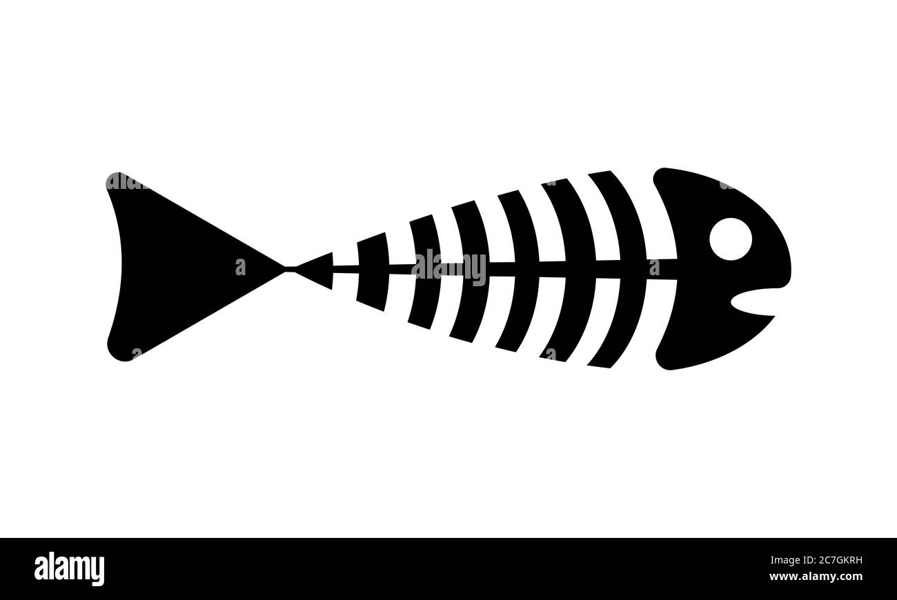 Fischknochen Silhouette isoliert auf weißem Hintergrund. Flache Vektorgrafik. Stock Vektor