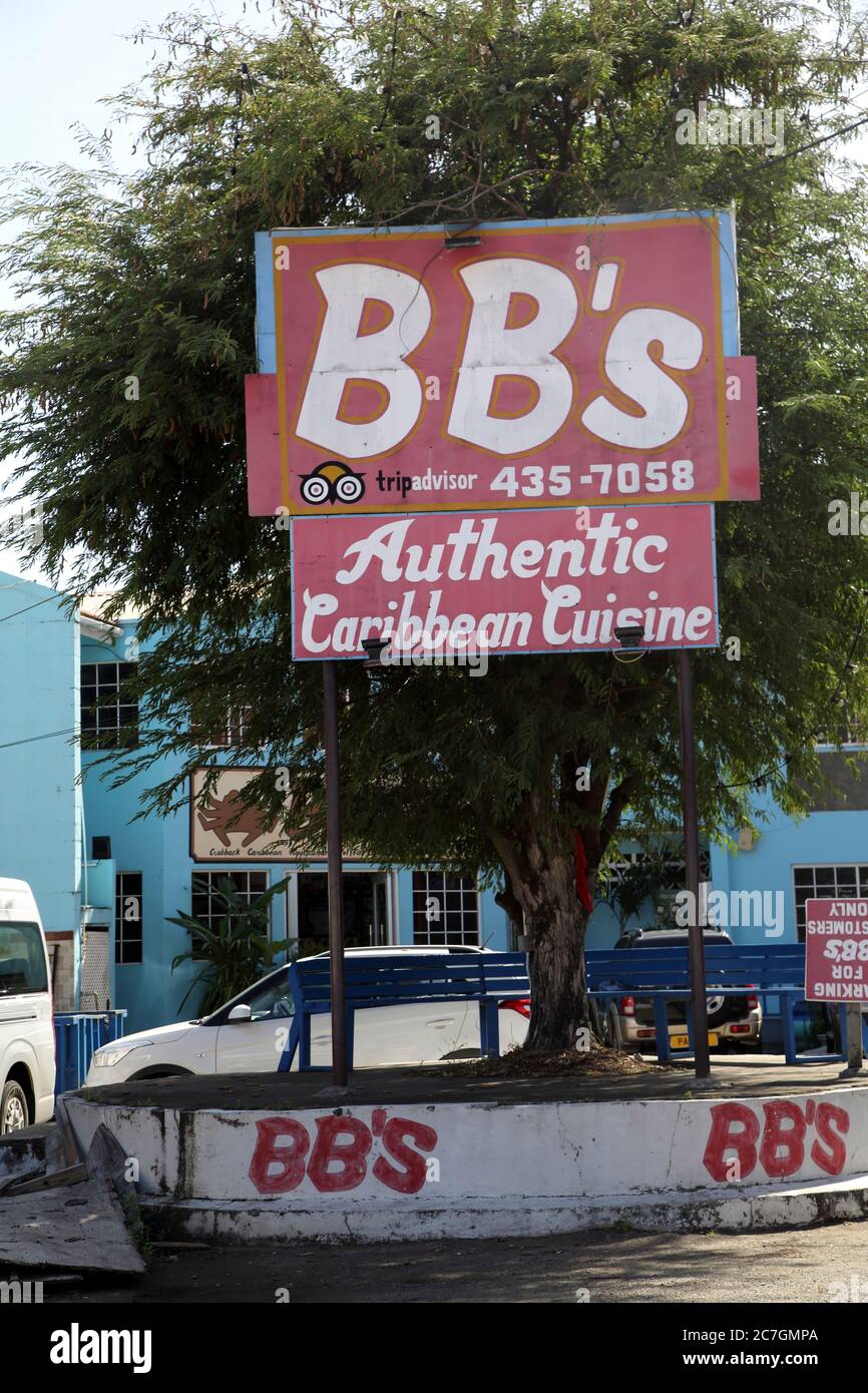 St George's Grenada Wharf Road BB's authentisches karibisches Restaurant Stockfoto