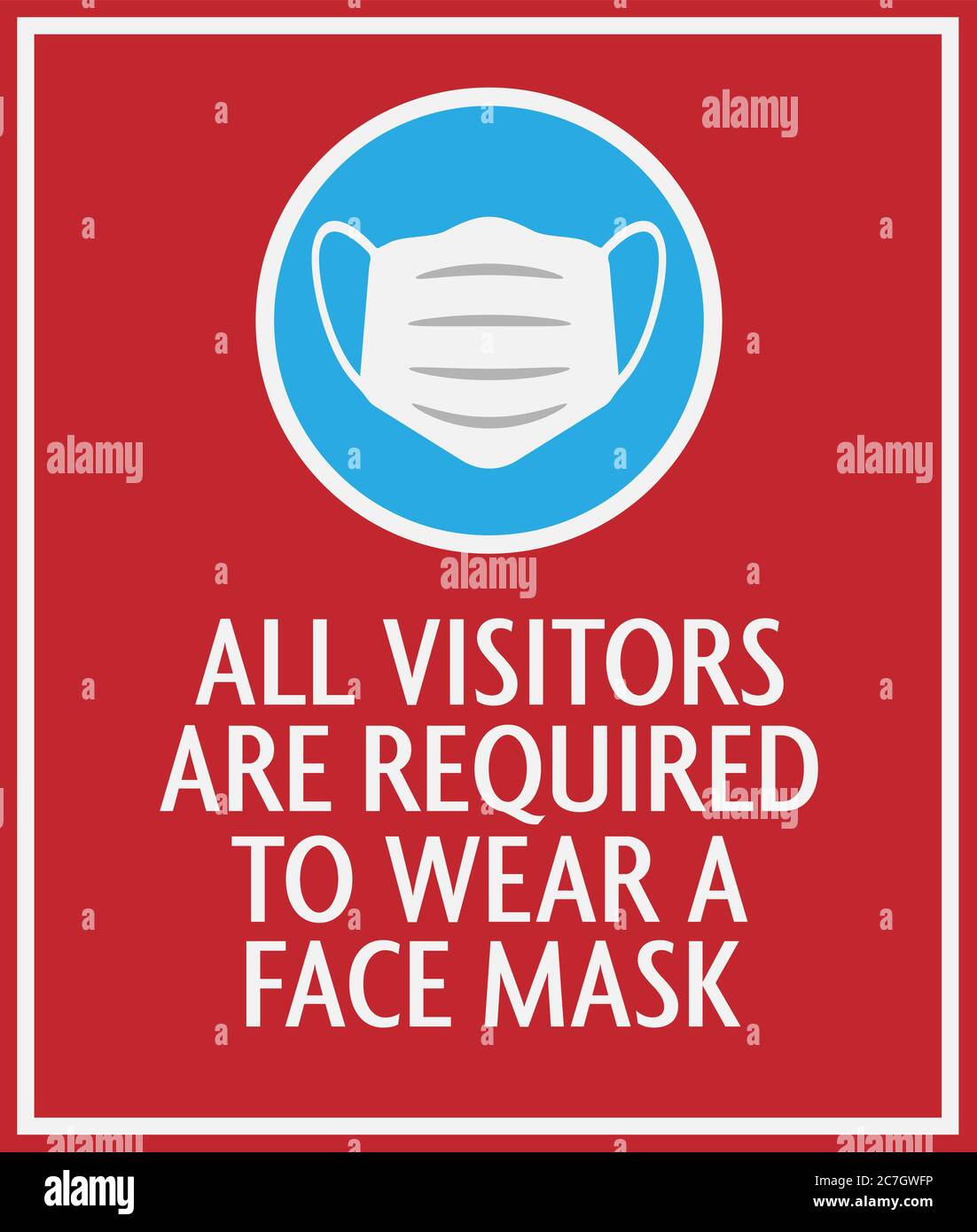 Rotes Gesichtsmaske erforderliches Schild mit Schutzmaske Symbol Vektor-Illustration Stock Vektor