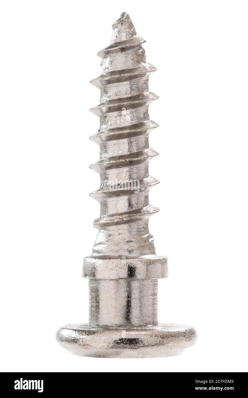 Nahaufnahme der silbernen Halbschraube aus Metall Stockfoto