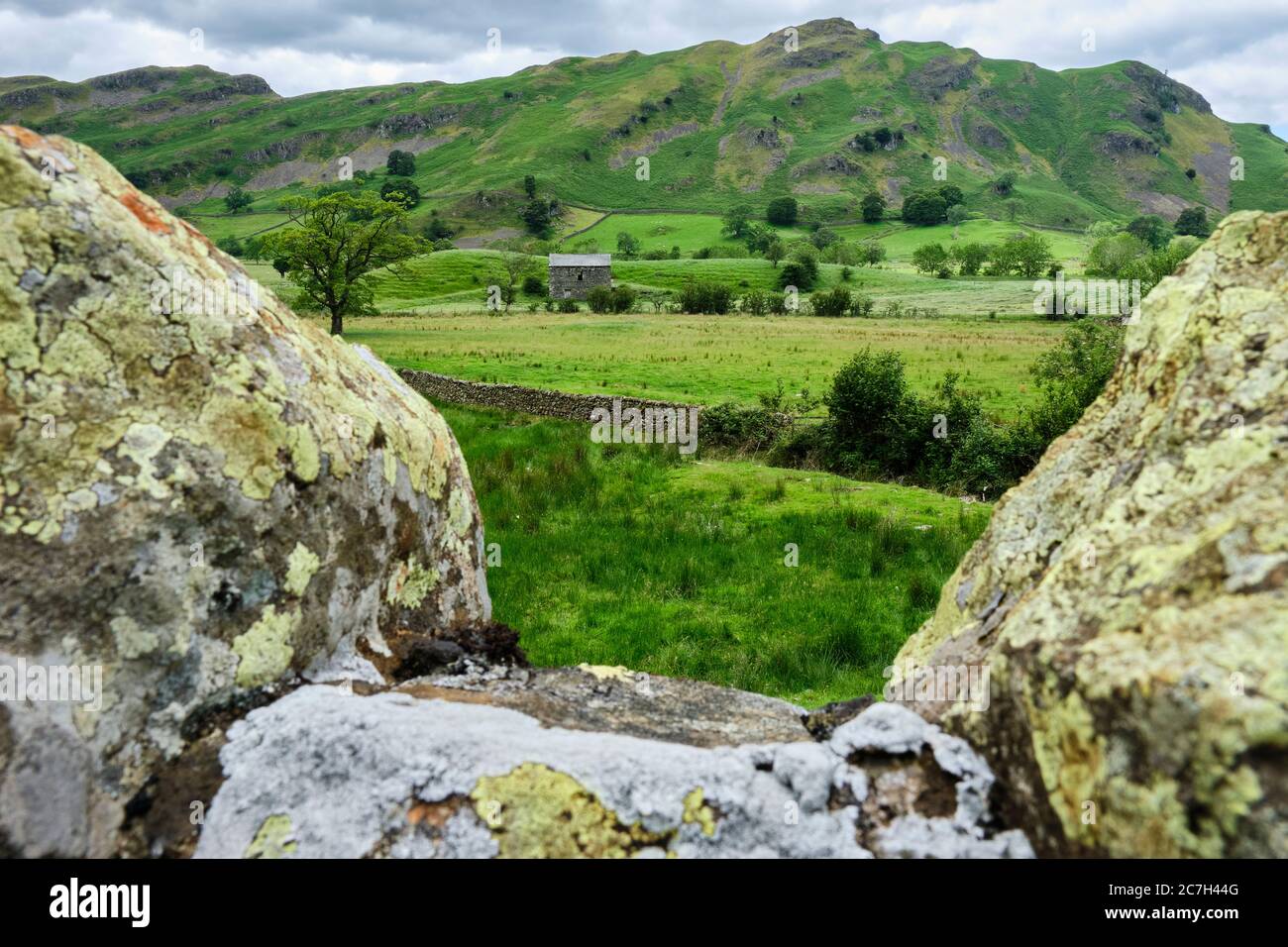 Steinbauernhof in St. Johns im Vale, in der Nähe von Lowthwaite Farm, in der Nähe von Thirlmere, Lake District, Cumbria Stockfoto