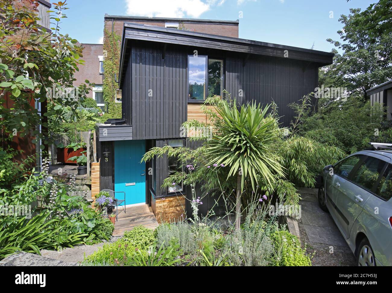 Walters Way, Honor Oak, London. Selbstgebaute Fachwerkhäuser, die in den 1980er Jahren vom wegweisenden Architekten Walter Segal entworfen wurden Stockfoto