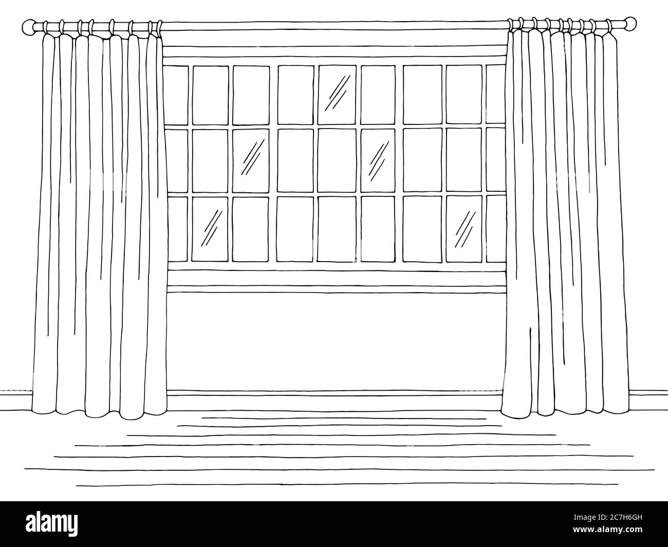 Raum Grafik schwarz weiß Haus Interieur Skizze Illustration Vektor Stock Vektor